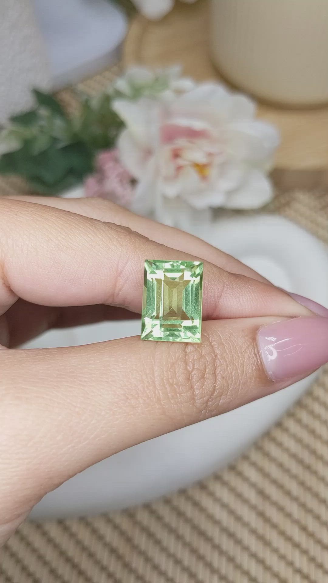 10.63 Ct. Yellowish Green Prasiolite from Brazil Size Video