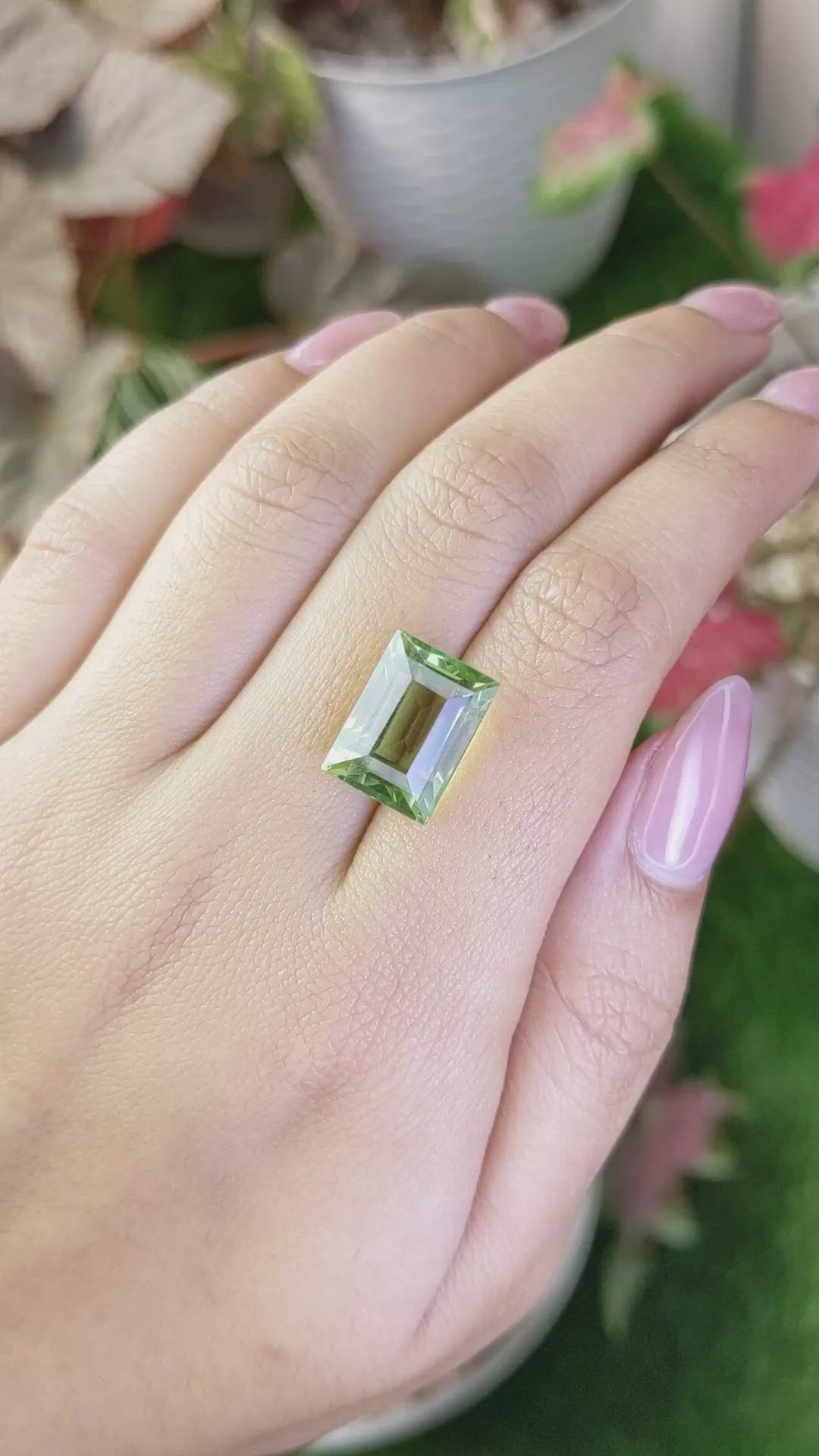 10.63 Ct. Yellowish Green Prasiolite from Brazil Size Video