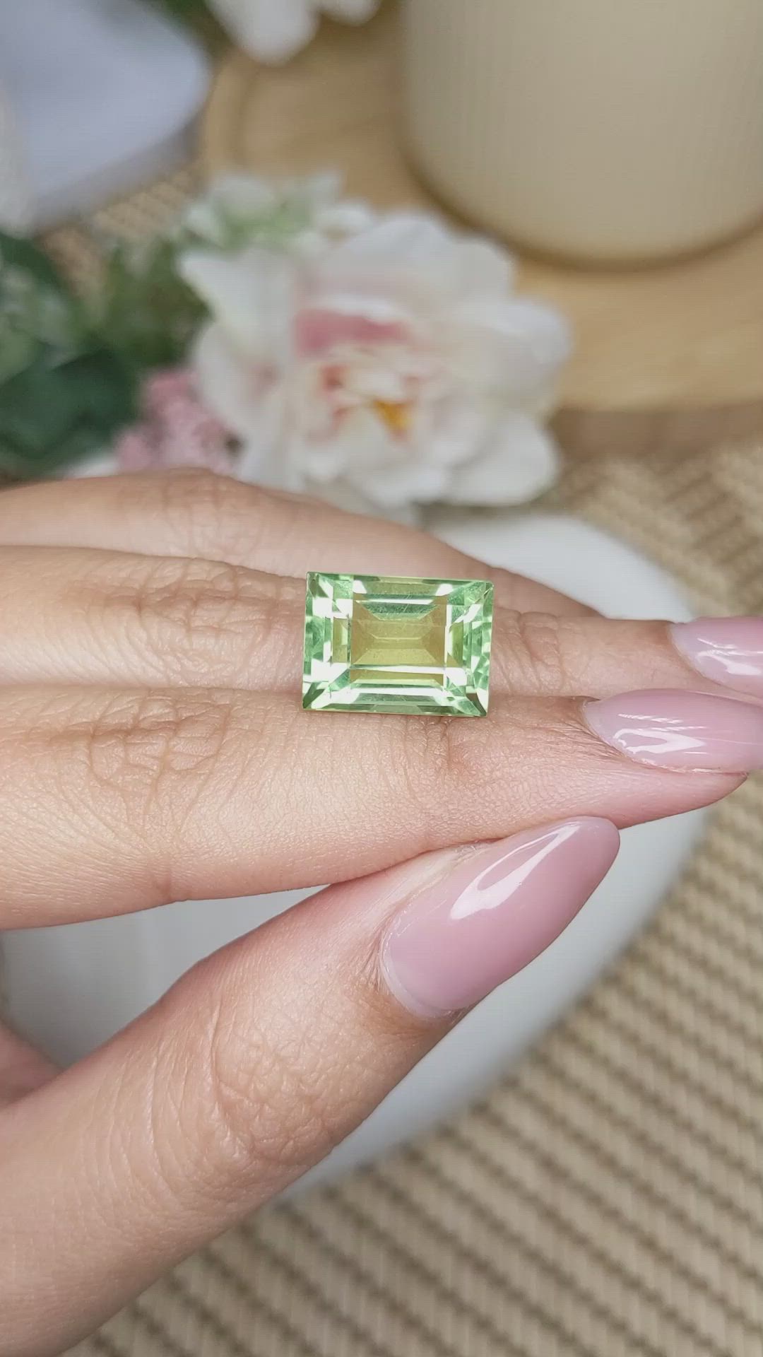 10.63 Ct. Yellowish Green Prasiolite from Brazil Size Video
