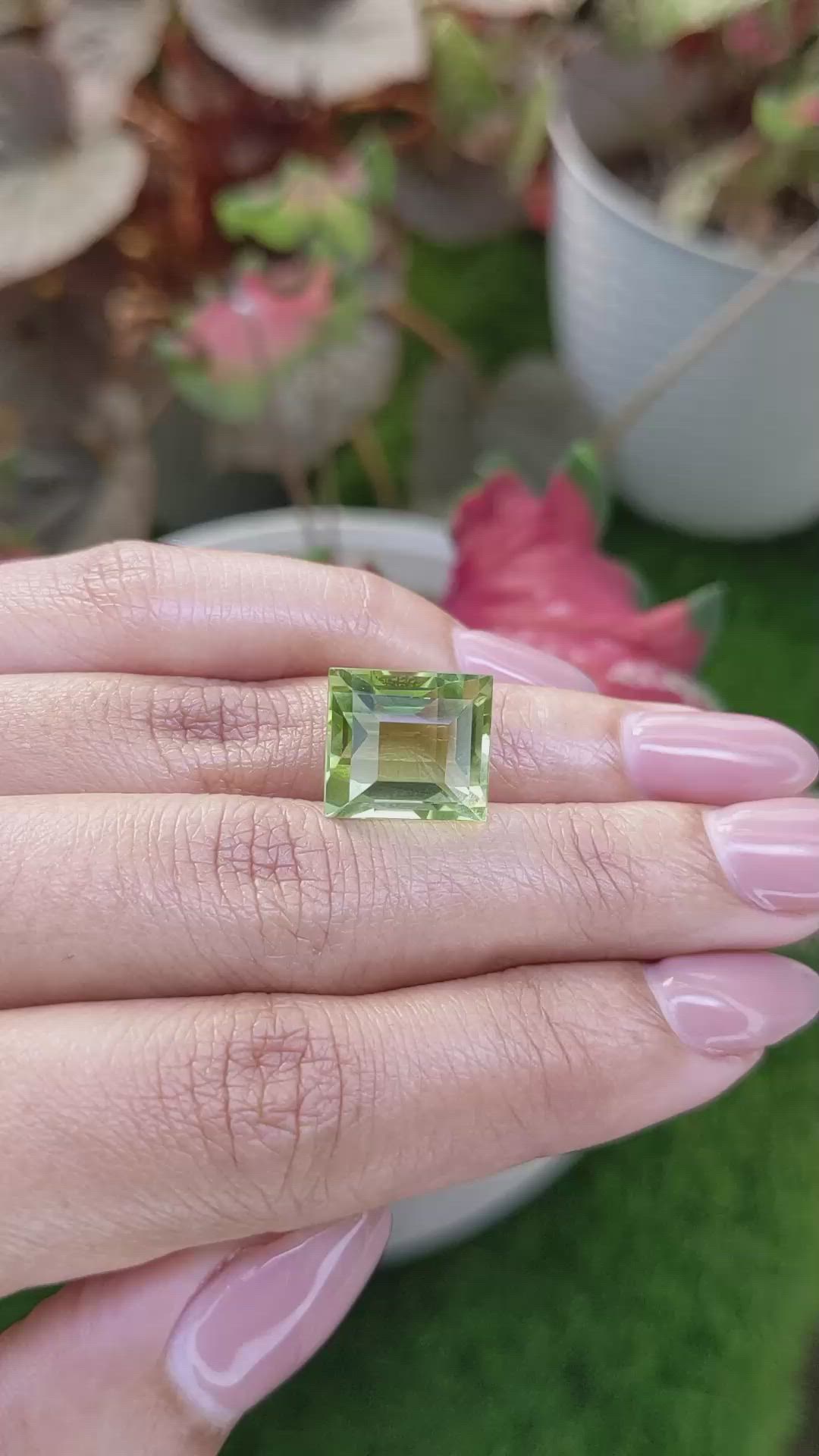 11.68 Ct. Yellowish Green Prasiolite from Brazil Size Video