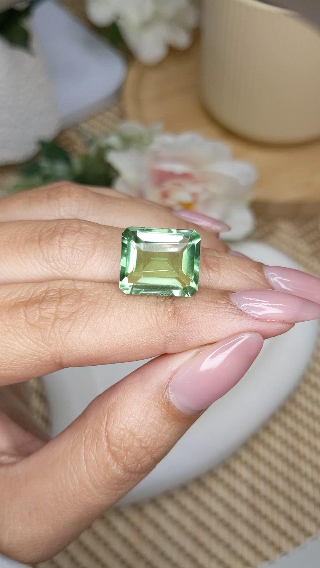 11.38 Ct. Yellowish Green Prasiolite from Madagascar Size Video