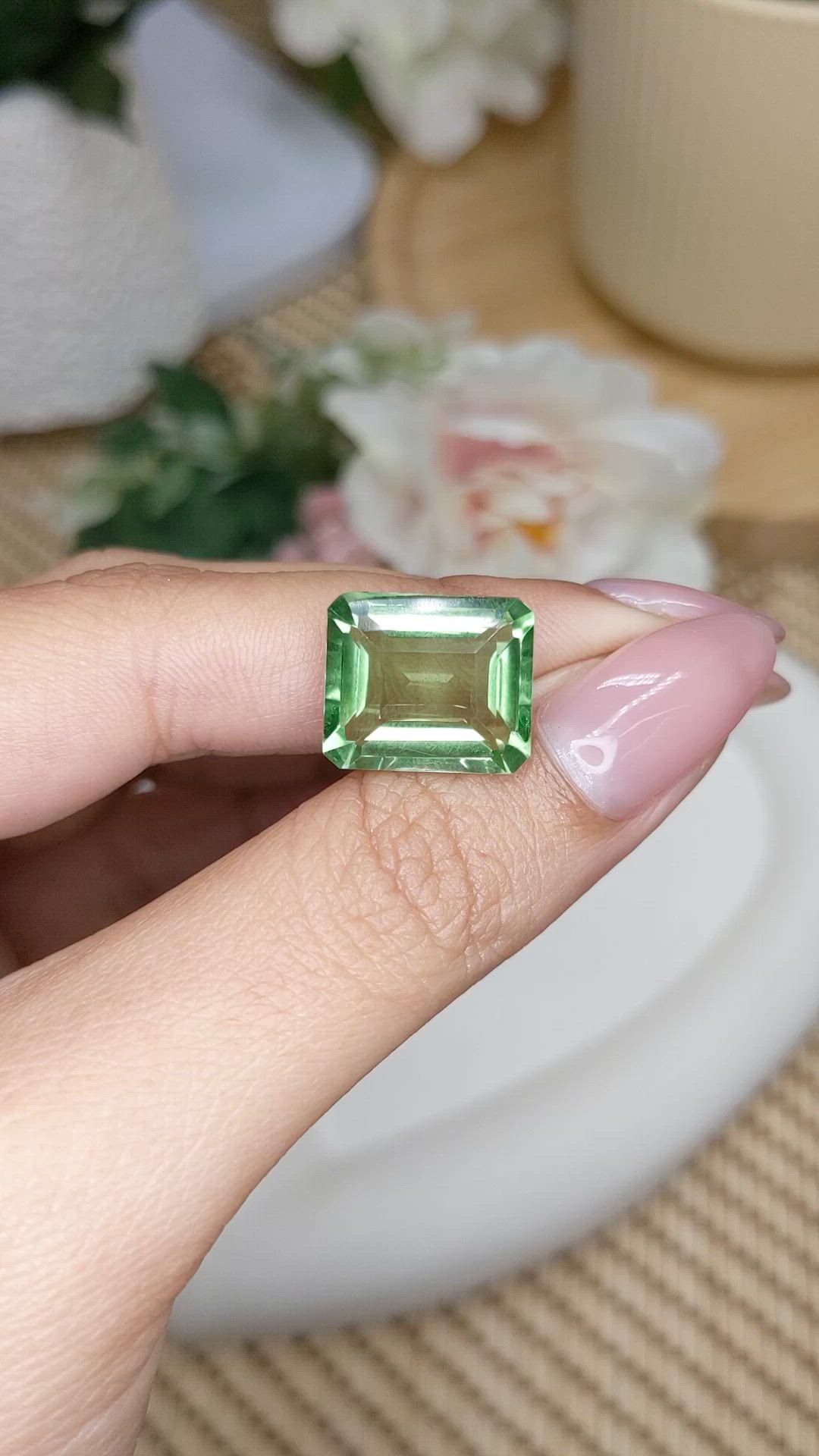 11.38 Ct. Yellowish Green Prasiolite from Madagascar Size Video
