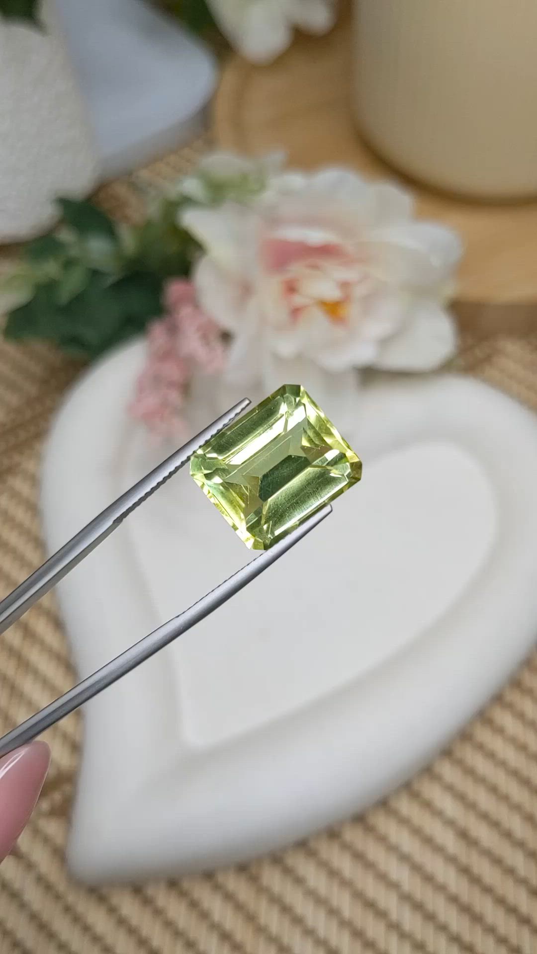 14.59 Ct. Yellowish Green Prasiolite from Madagascar Size Video