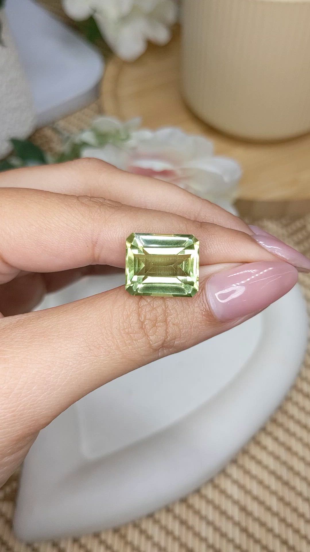 14.59 Ct. Yellowish Green Prasiolite from Madagascar Size Video