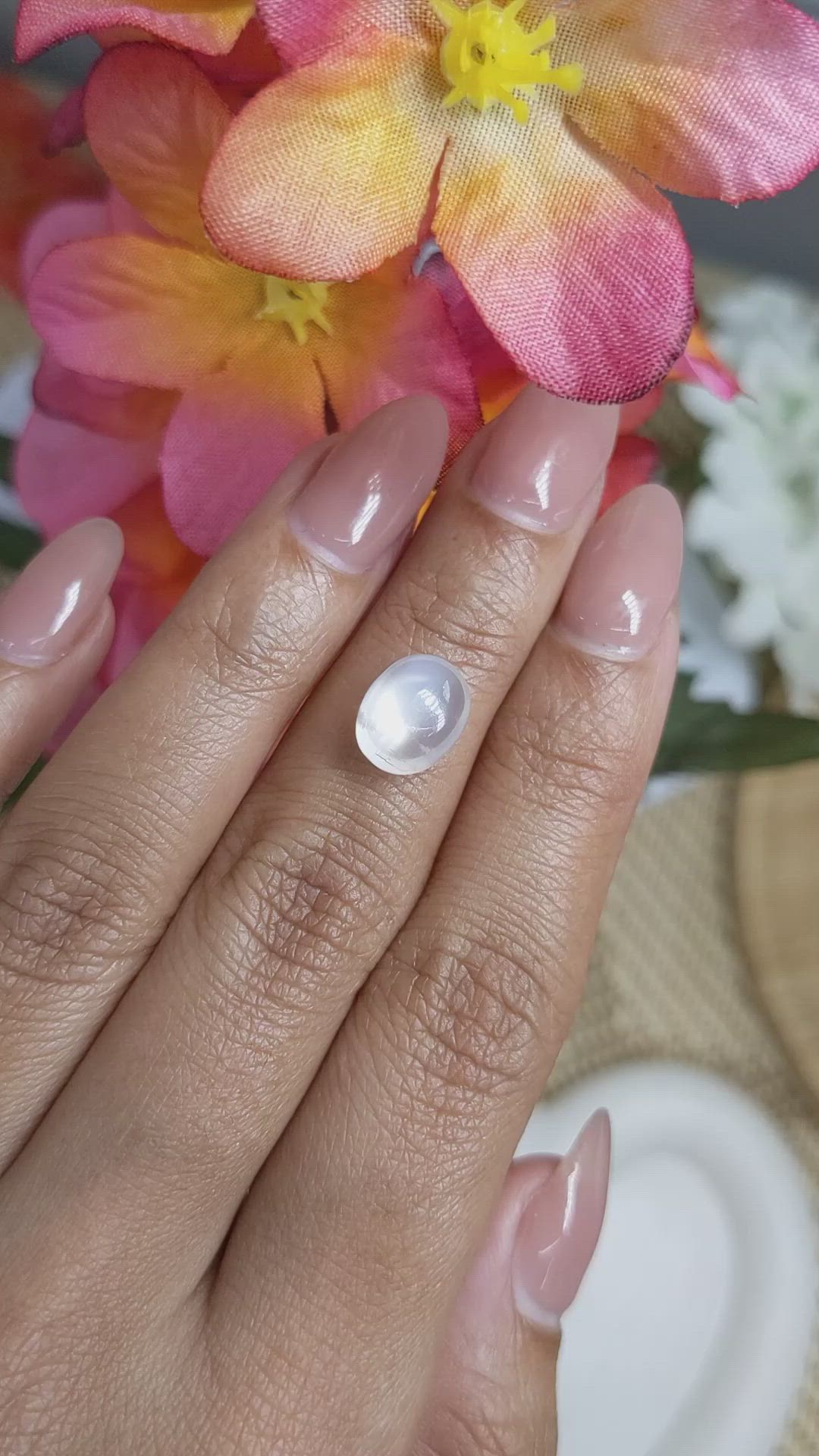 2.86 Ct. White Cabochon Moonstone from Ceylon (Sri Lanka) Size Video