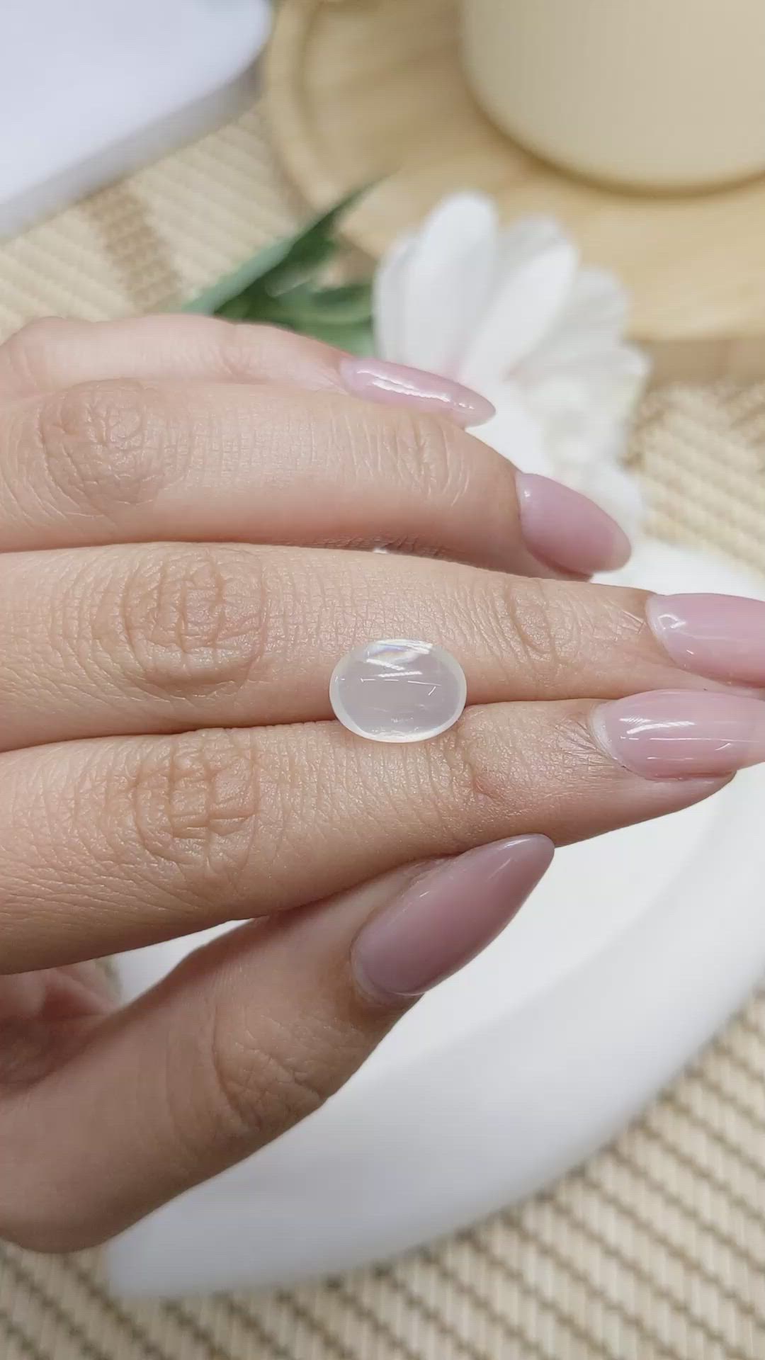 3.26 Ct. White Cabochon Moonstone from Ceylon (Sri Lanka) Size Video