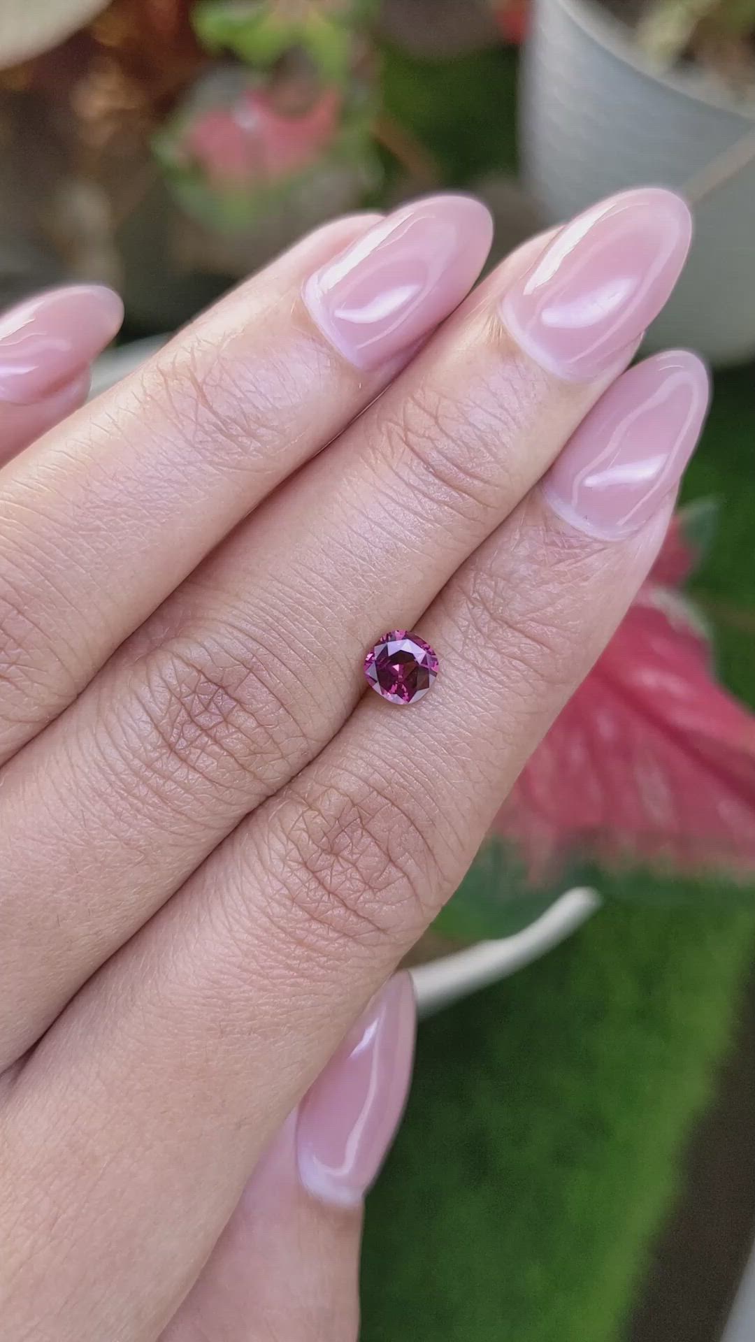 0.75 Ct. Purplish Pink Rhodolite Garnet from Ceylon (Sri Lanka) Size Video