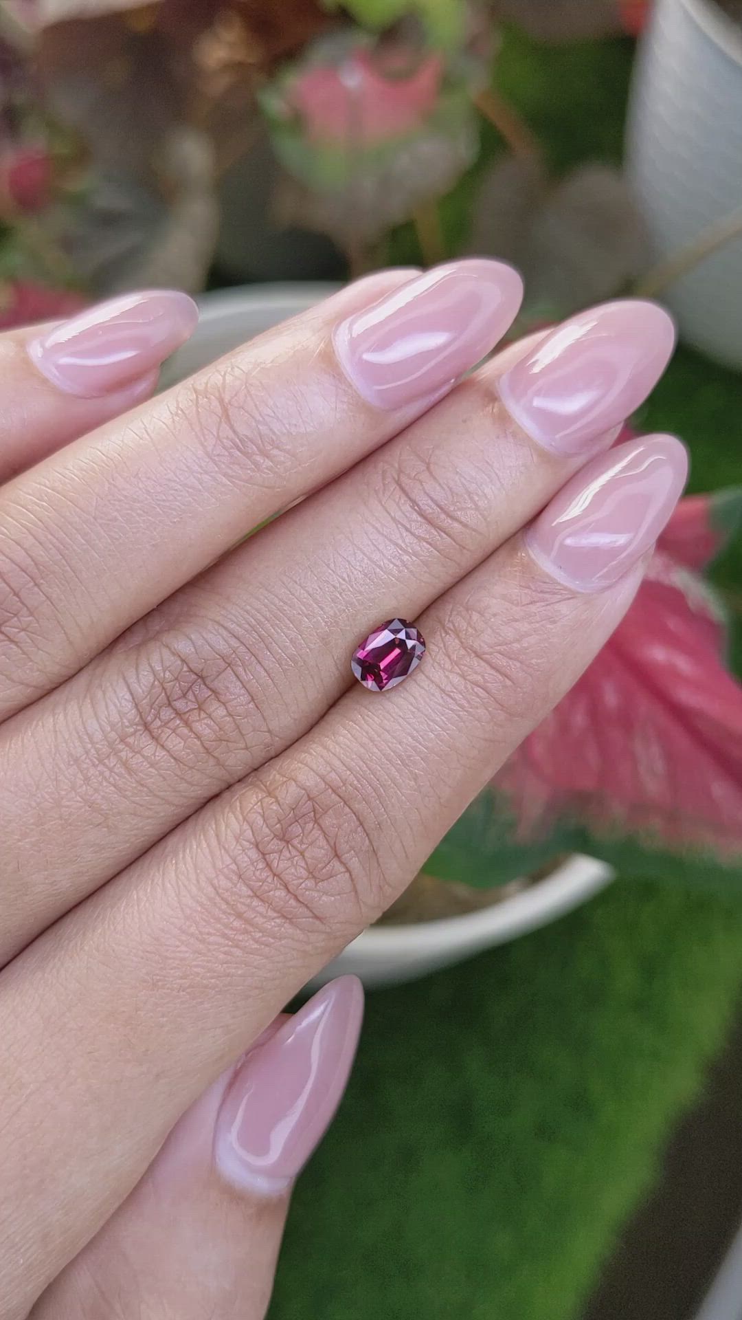 0.93 Ct. Purplish Red Rhodolite Garnet from Ceylon (Sri Lanka) Size Video
