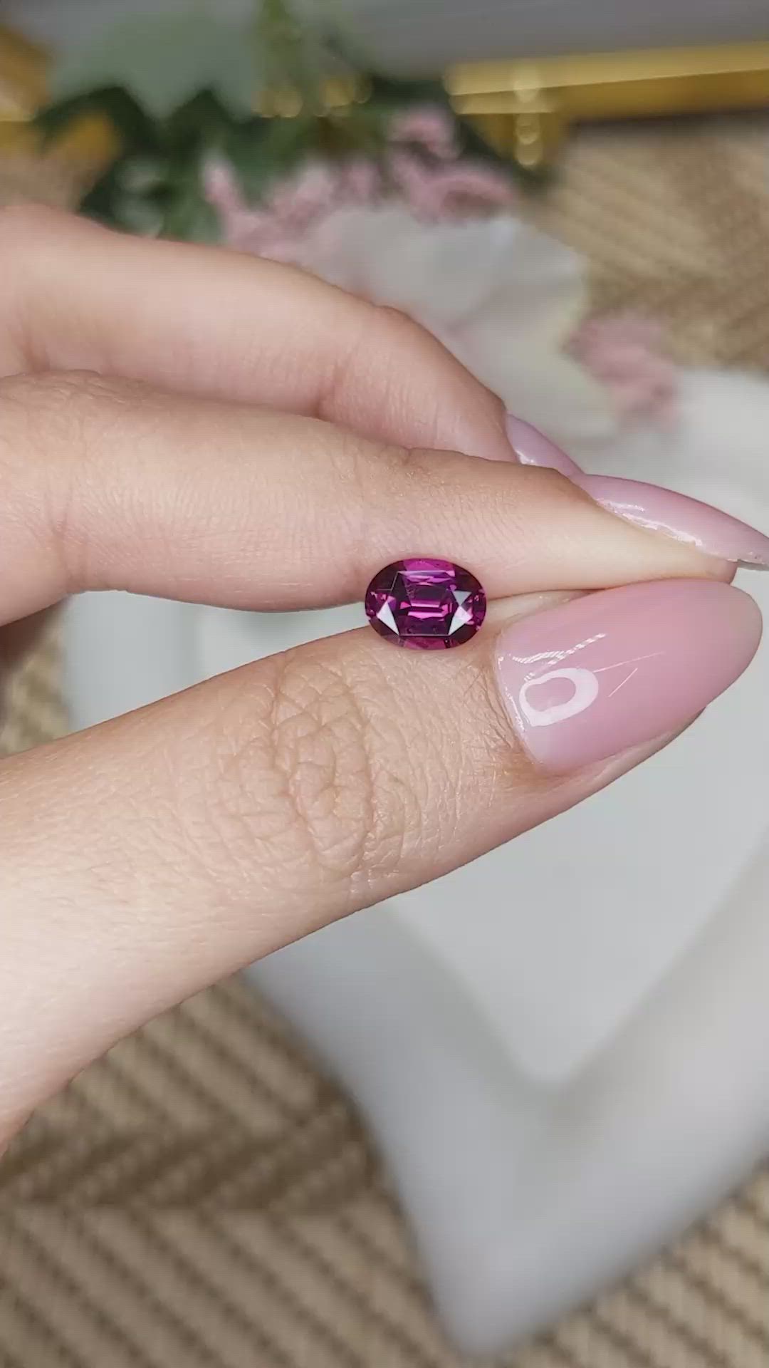 1.34 Ct. Pinkish Purple Rhodolite Garnet from Ceylon (Sri Lanka) Size Video
