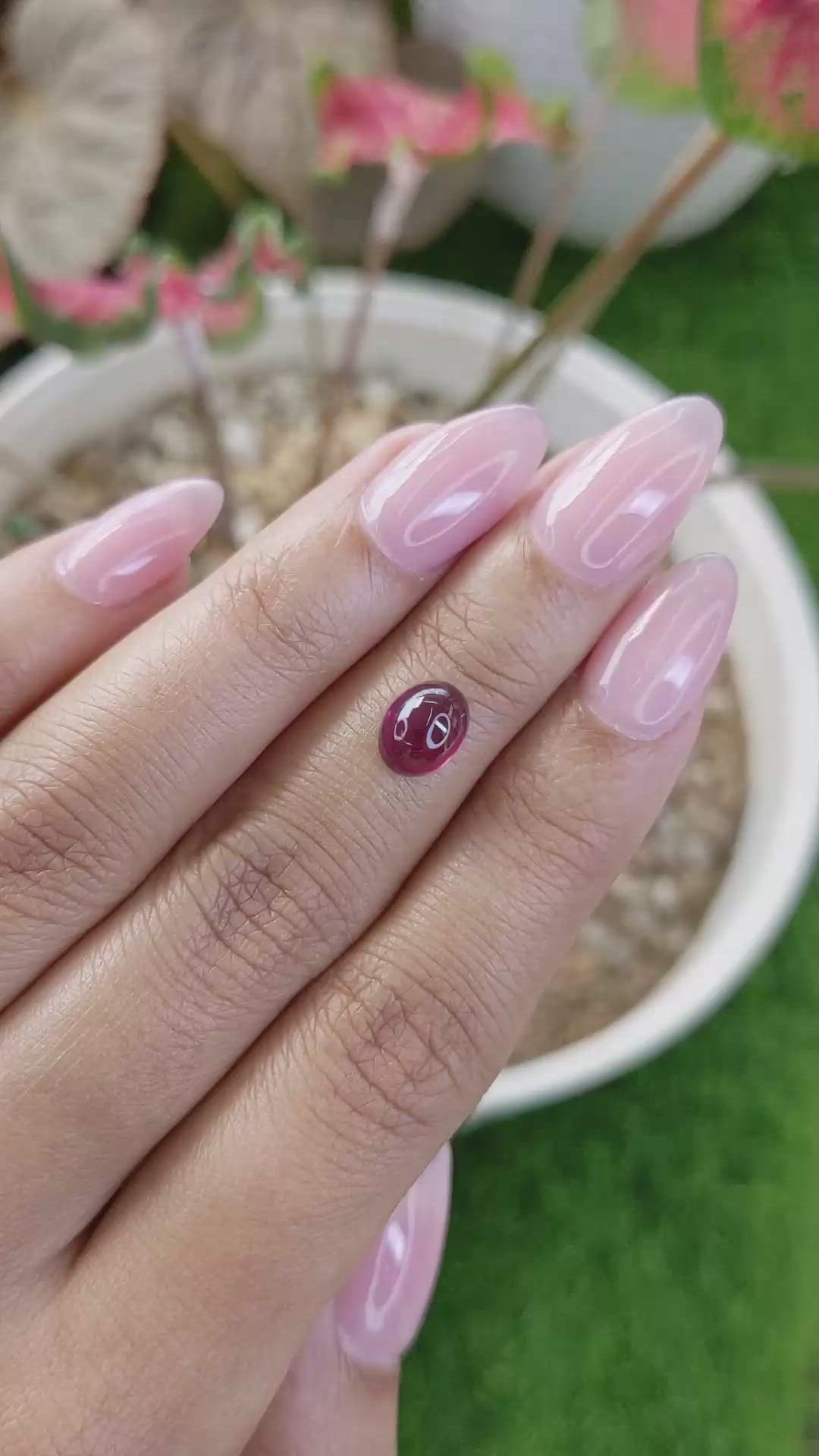 1.93 Ct. Pinkish Purple Cabochon Rhodolite Garnet from Ceylon (Sri Lanka) Size Video