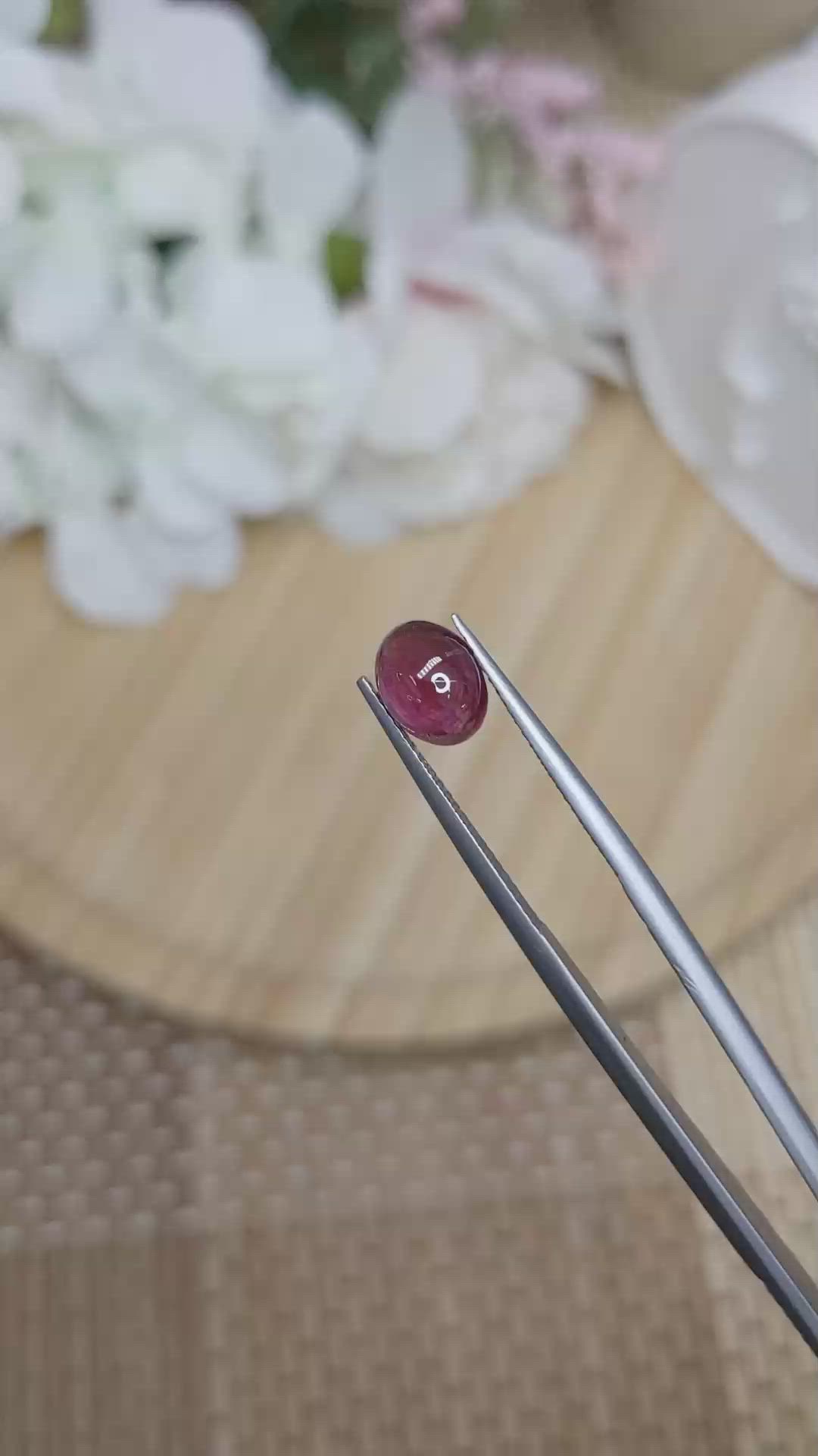 1.93 Ct. Pinkish Purple Cabochon Rhodolite Garnet from Ceylon (Sri Lanka) Size Video