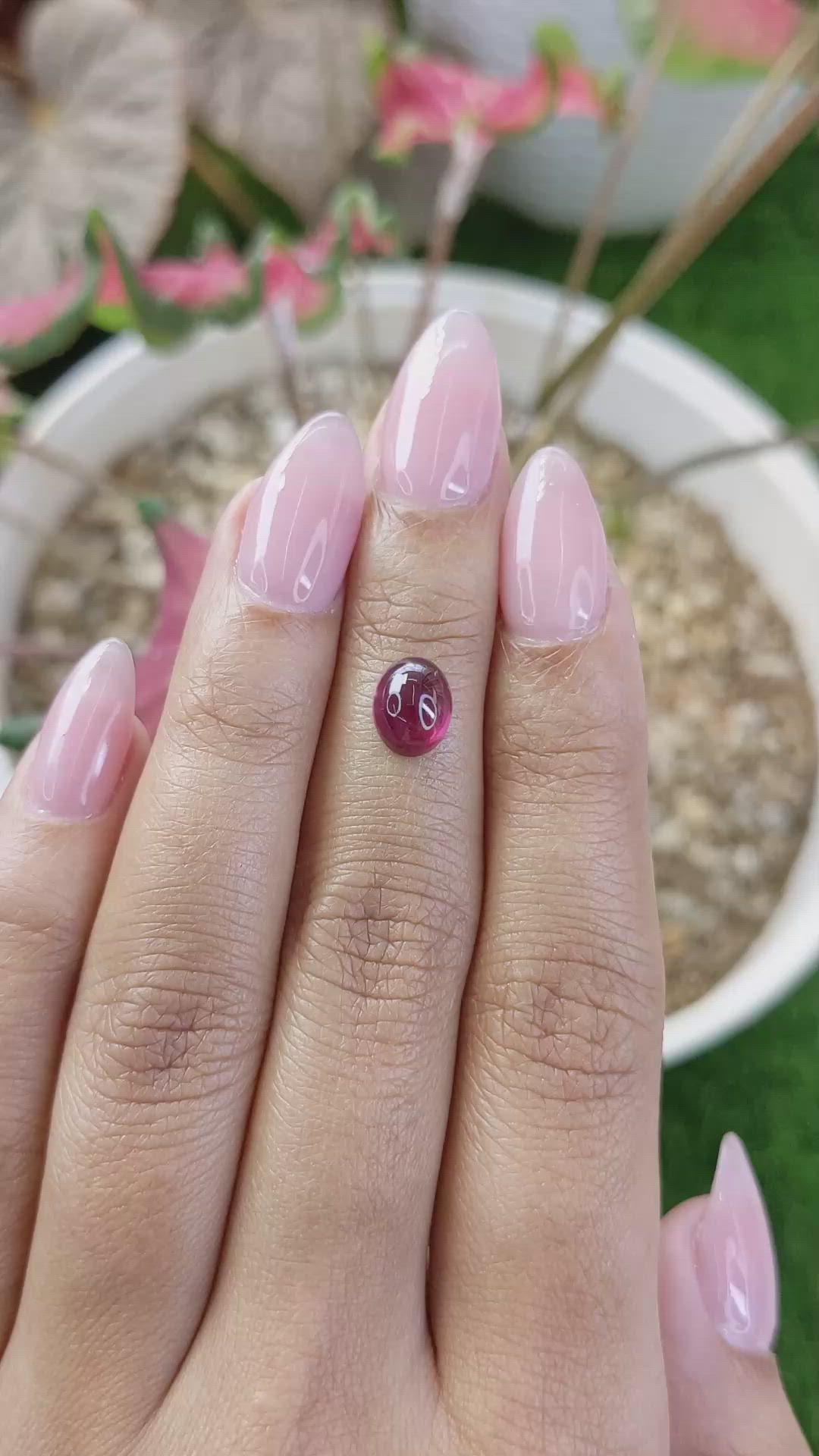 1.93 Ct. Pinkish Purple Cabochon Rhodolite Garnet from Ceylon (Sri Lanka) Size Video