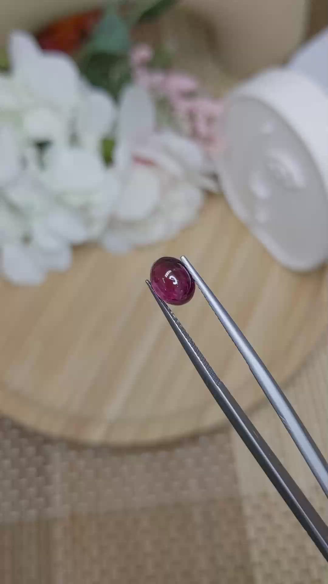 2.18 Ct. Pinkish Purple Cabochon Rhodolite Garnet from Ceylon (Sri Lanka) Size Video
