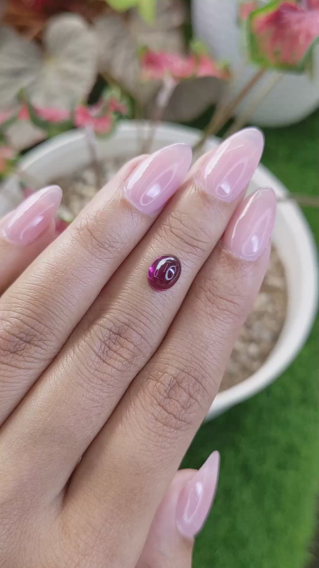 2.18 Ct. Pinkish Purple Cabochon Rhodolite Garnet from Ceylon (Sri Lanka) Size Video