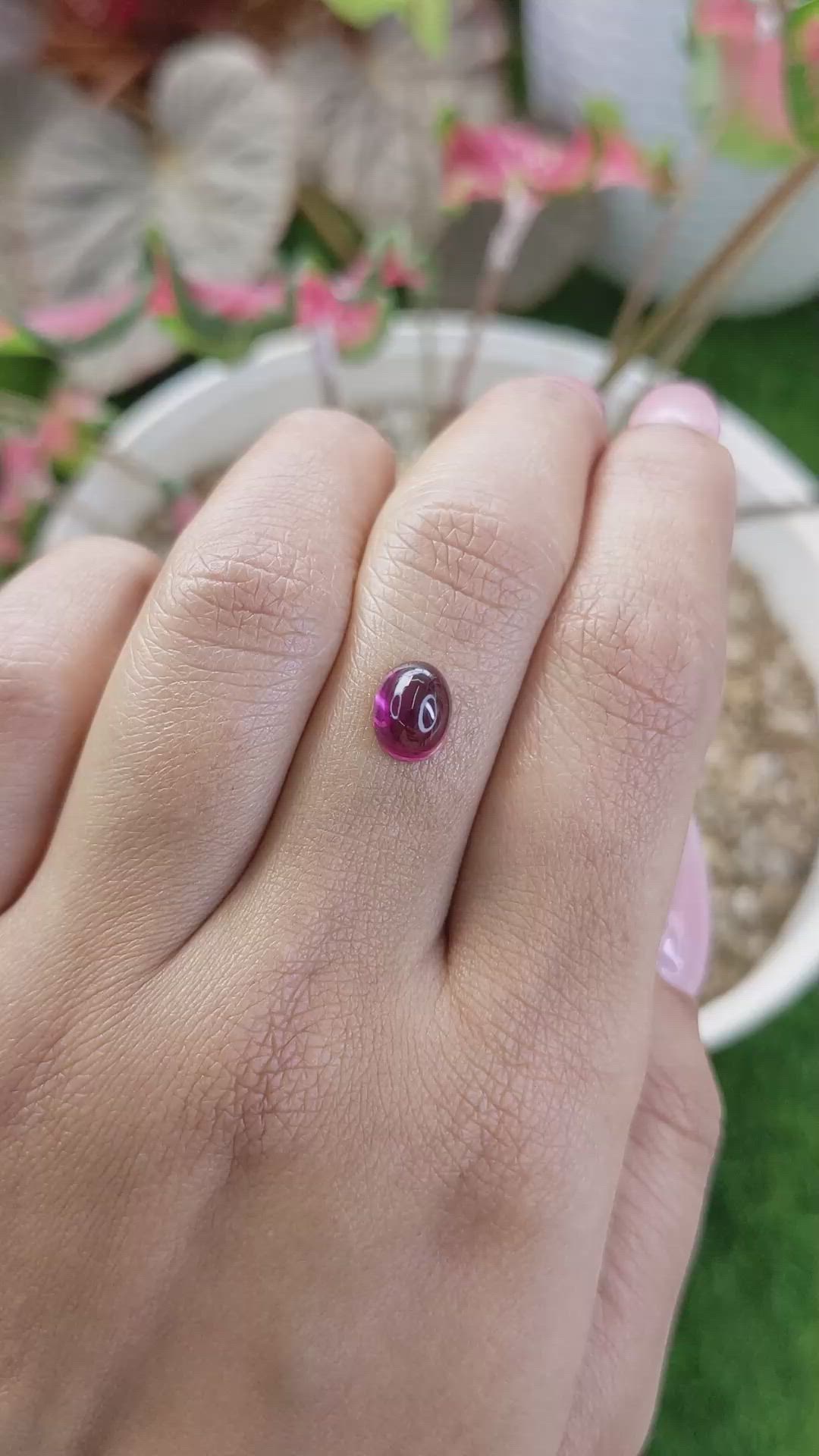 2.18 Ct. Pinkish Purple Cabochon Rhodolite Garnet from Ceylon (Sri Lanka) Size Video