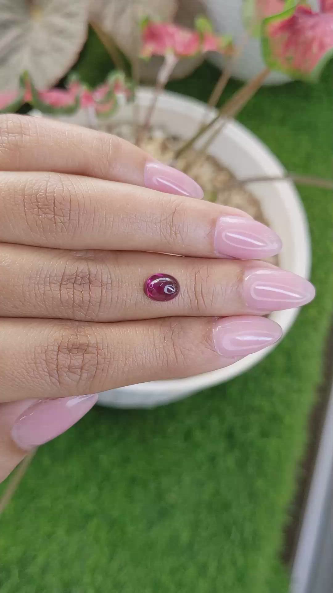 2.18 Ct. Pinkish Purple Cabochon Rhodolite Garnet from Ceylon (Sri Lanka) Size Video