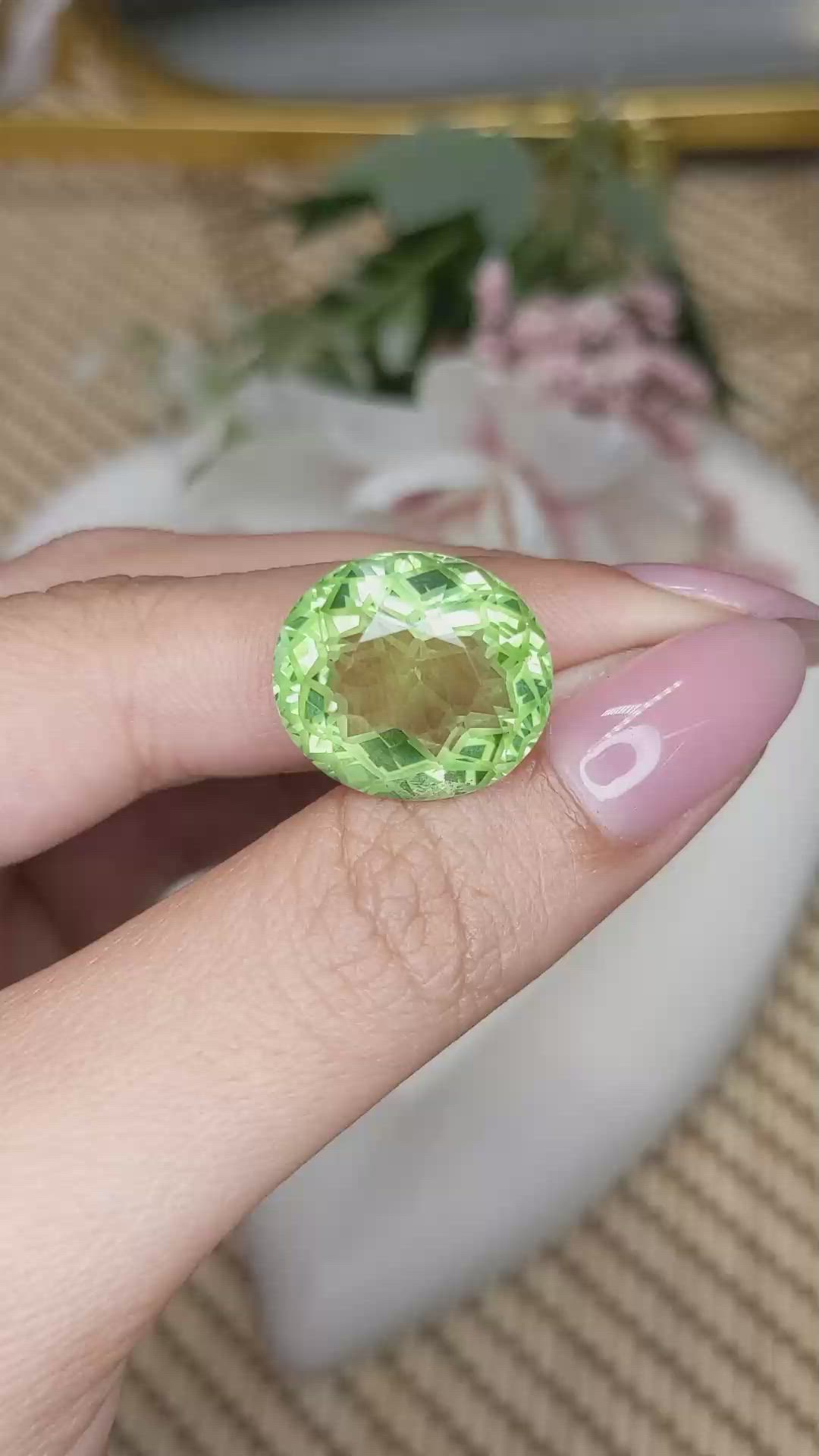 14.65 Ct. Yellowish Green Prasiolite from Brazil Size Video