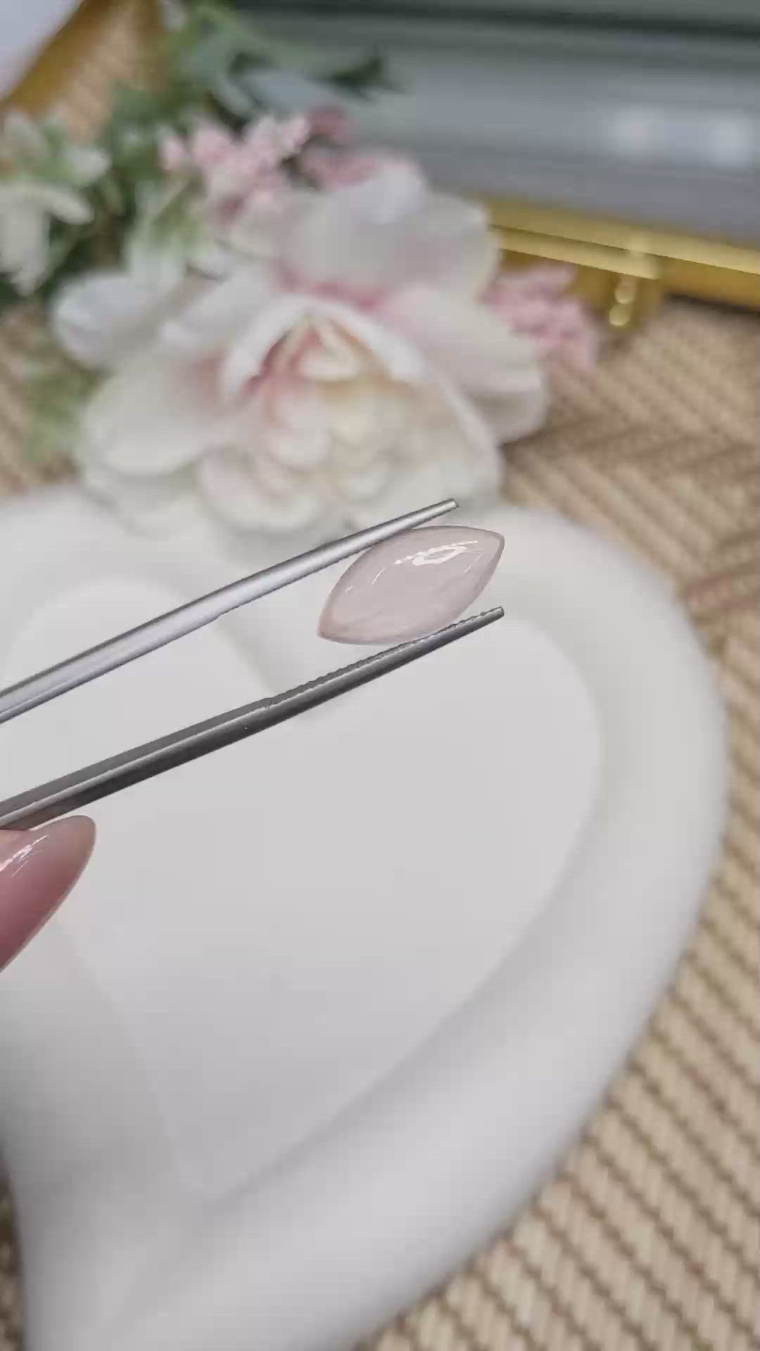 3.59 Ct. Pink Cabochon Rose Quartz from Ceylon (Sri Lanka) Size Video