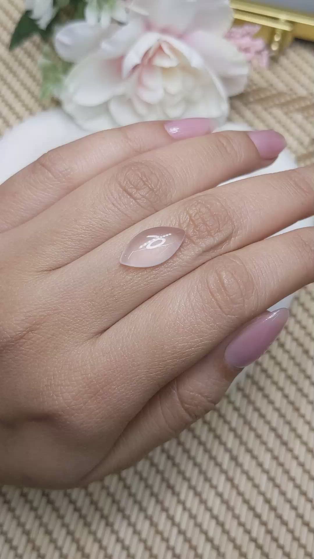 3.59 Ct. Pink Cabochon Rose Quartz from Ceylon (Sri Lanka) Size Video