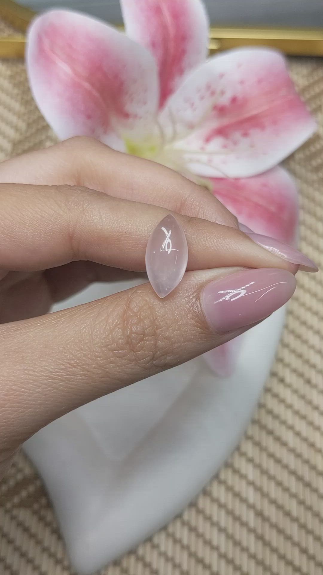 6.71 Ct. Pink Cabochon Rose Quartz from Ceylon (Sri Lanka) Size Video