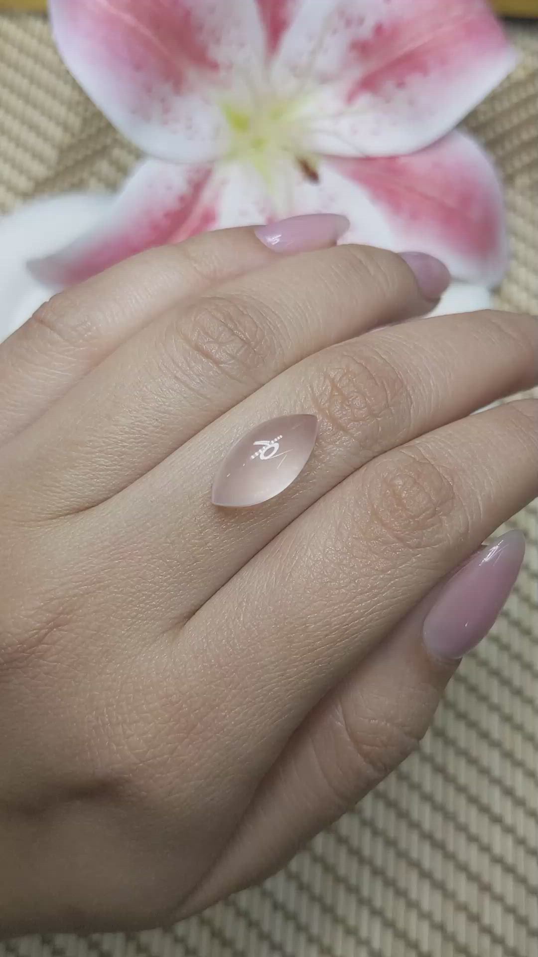 6.71 Ct. Pink Cabochon Rose Quartz from Ceylon (Sri Lanka) Size Video