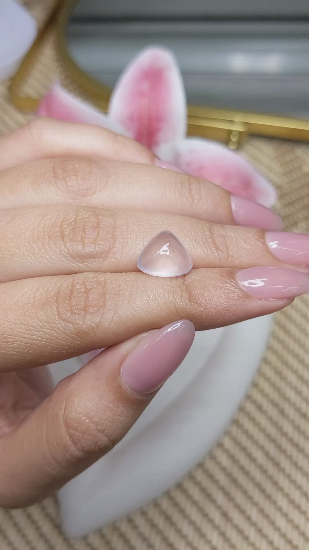 4.36 Ct. Pink Cabochon Rose Quartz from Ceylon (Sri Lanka) Size Video