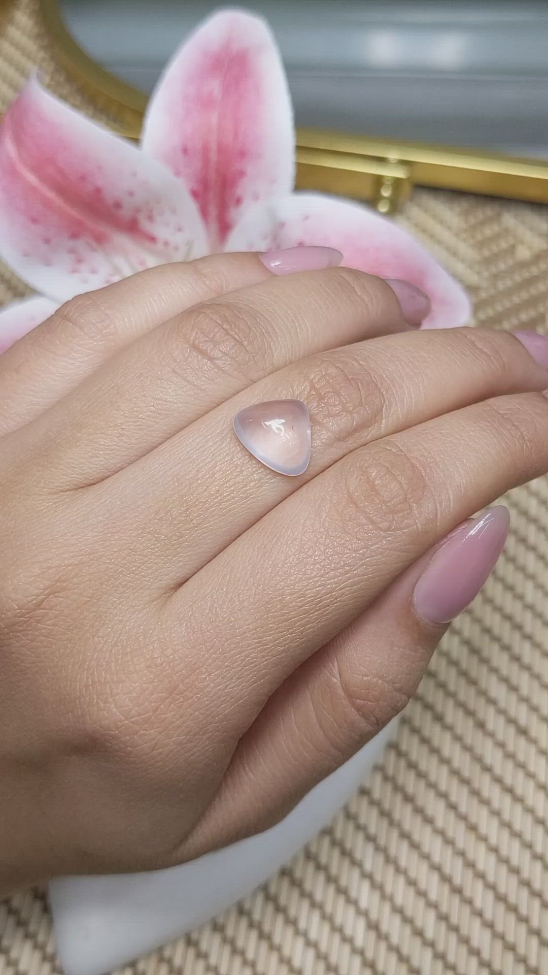 4.36 Ct. Pink Cabochon Rose Quartz from Ceylon (Sri Lanka) Size Video
