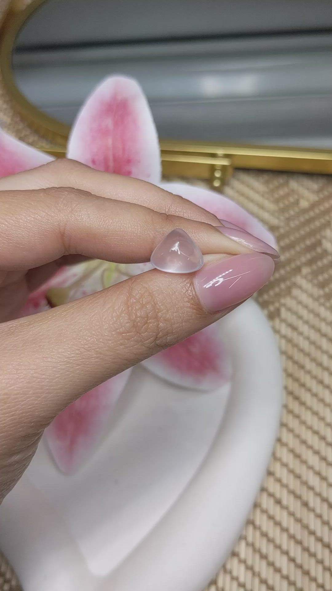 4.36 Ct. Pink Cabochon Rose Quartz from Ceylon (Sri Lanka) Size Video