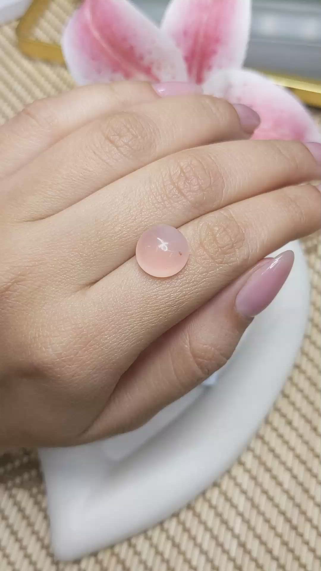 6.53 Ct. Peach Cabochon Rose Quartz from Ceylon (Sri Lanka) Size Video