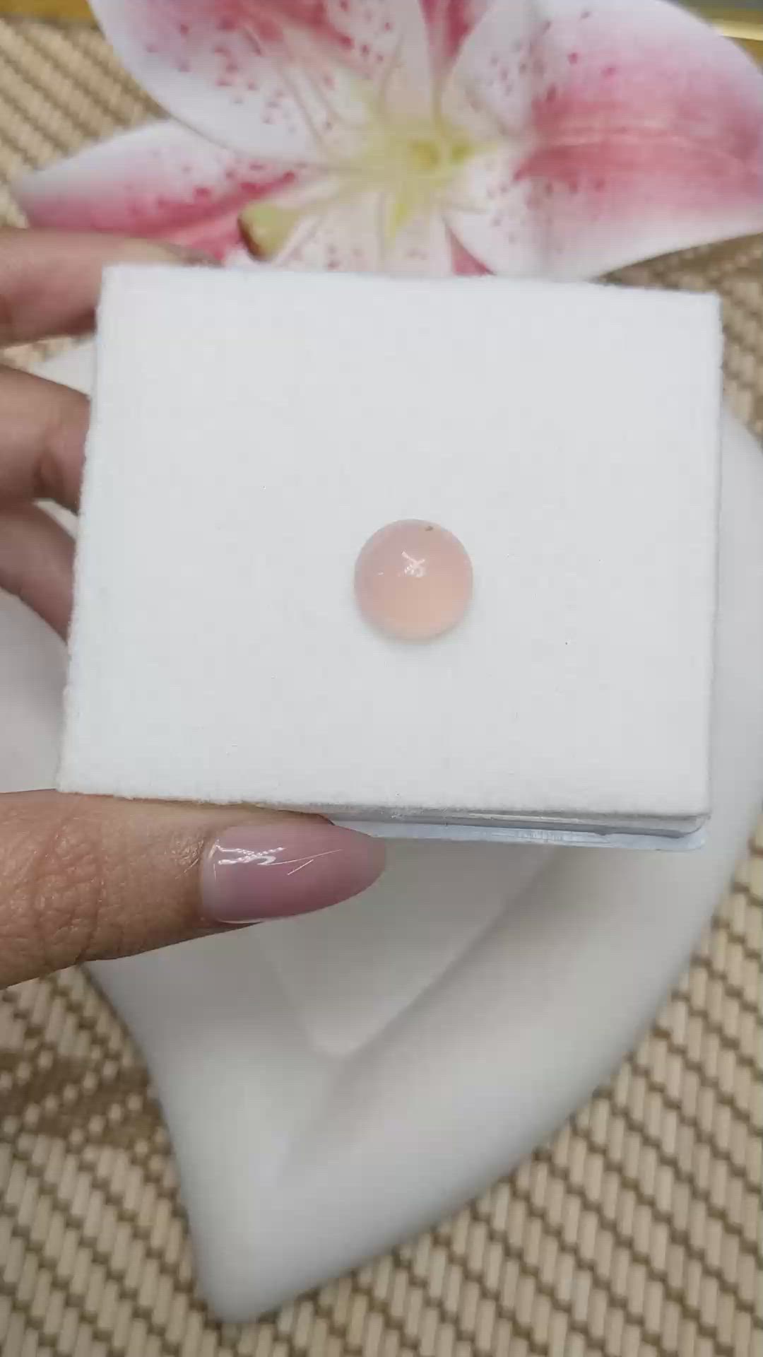 6.53 Ct. Peach Cabochon Rose Quartz from Ceylon (Sri Lanka) Size Video