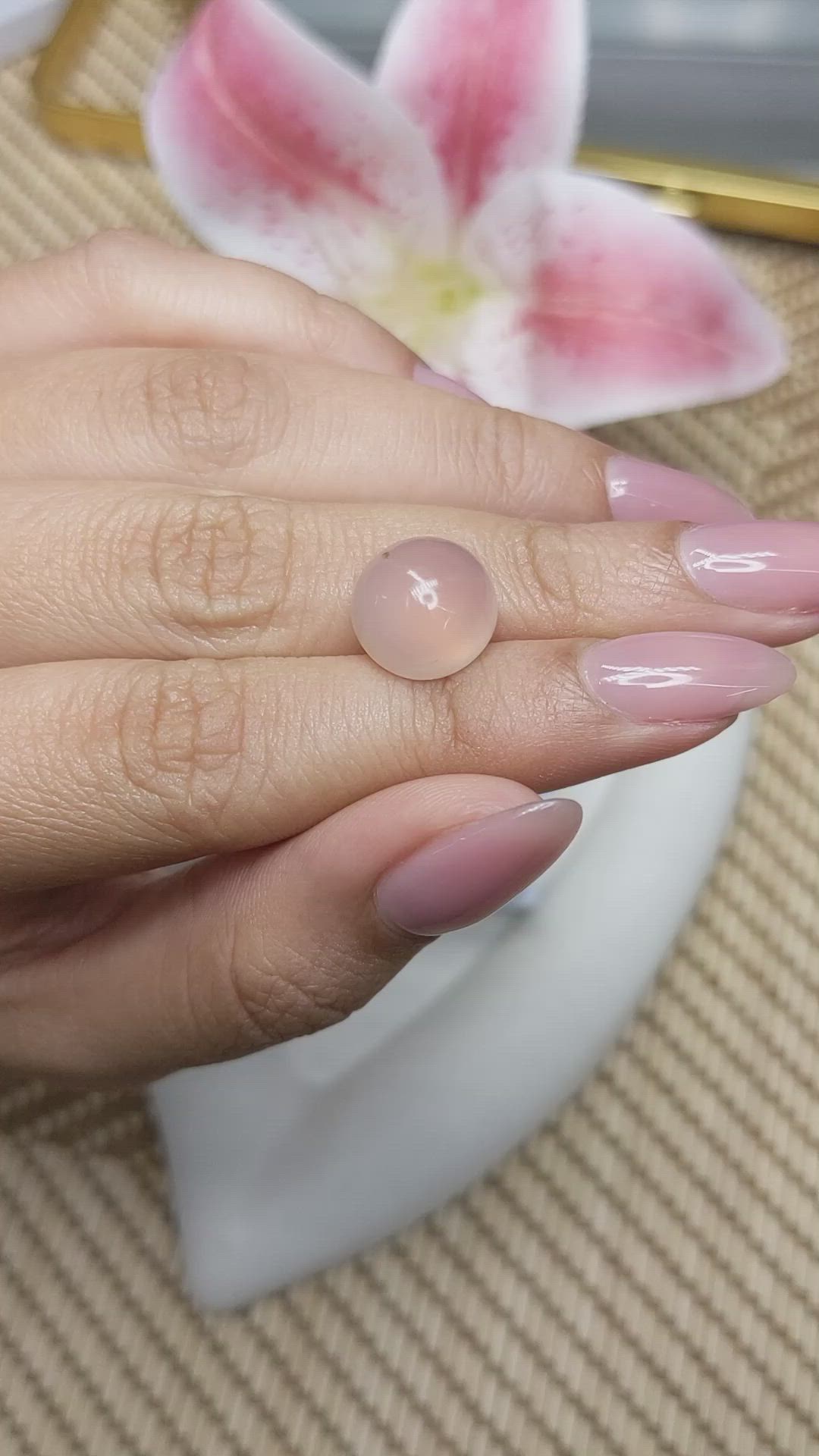 6.53 Ct. Peach Cabochon Rose Quartz from Ceylon (Sri Lanka) Size Video