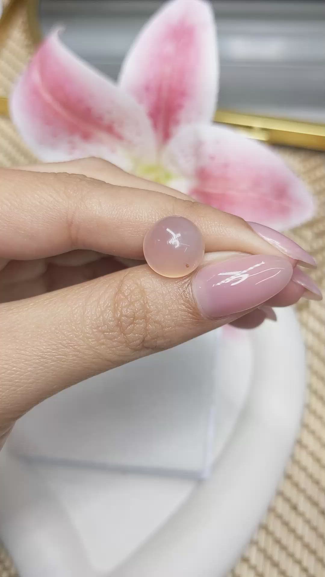6.53 Ct. Peach Cabochon Rose Quartz from Ceylon (Sri Lanka) Size Video