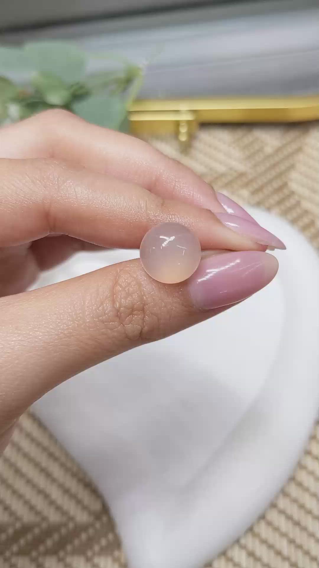 6.11 Ct. Peach Cabochon Rose Quartz from Ceylon (Sri Lanka) Size Video