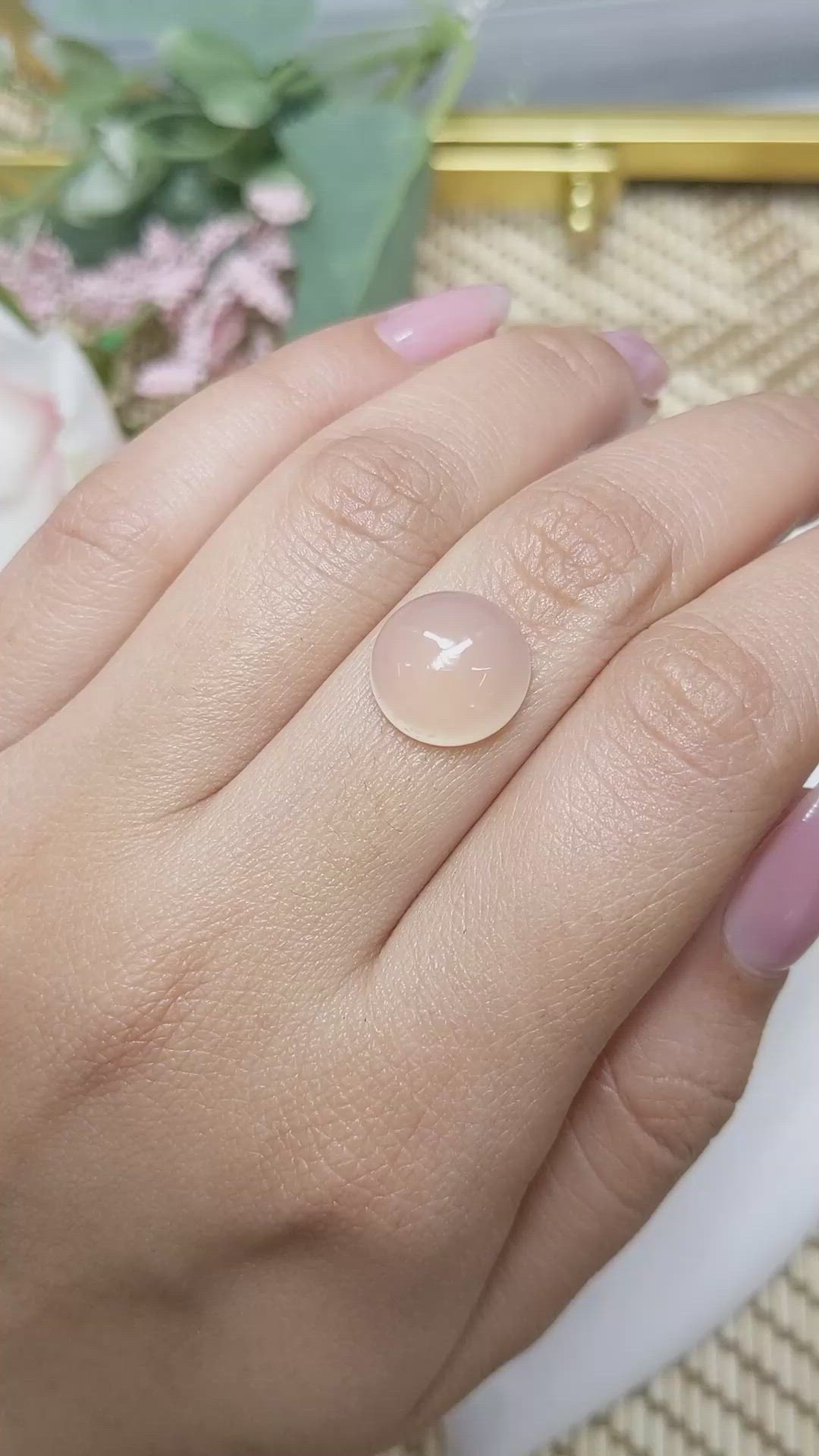6.11 Ct. Peach Cabochon Rose Quartz from Ceylon (Sri Lanka) Size Video