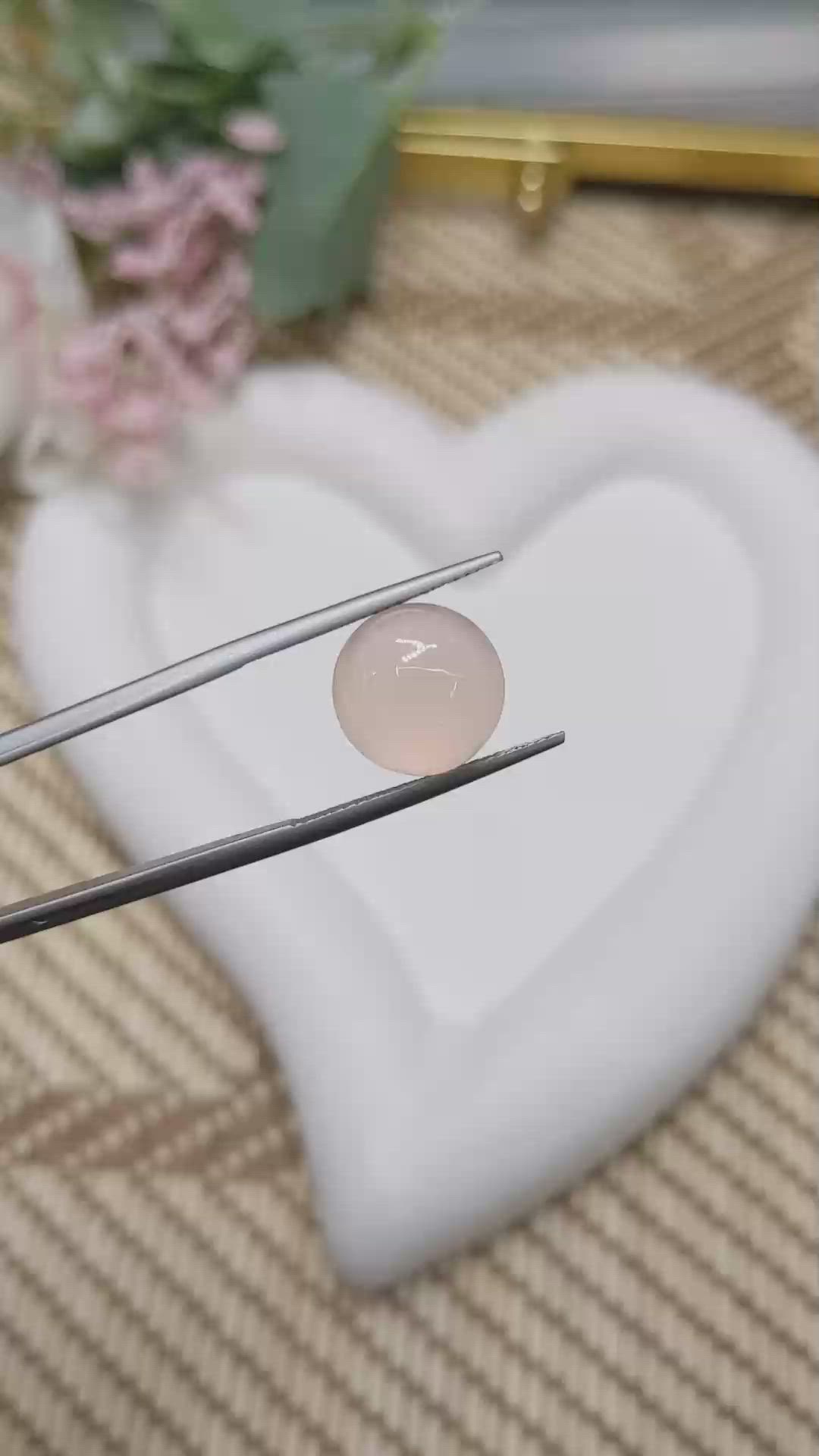 6.11 Ct. Peach Cabochon Rose Quartz from Ceylon (Sri Lanka) Size Video