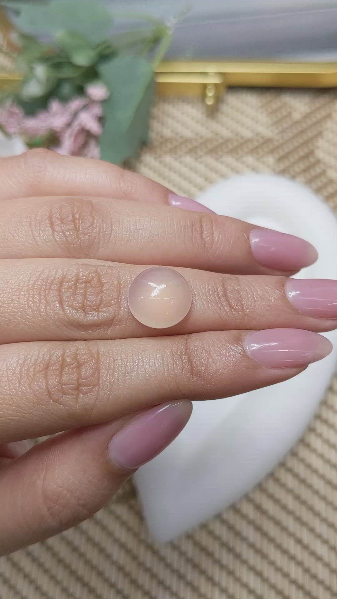 6.11 Ct. Peach Cabochon Rose Quartz from Ceylon (Sri Lanka) Size Video