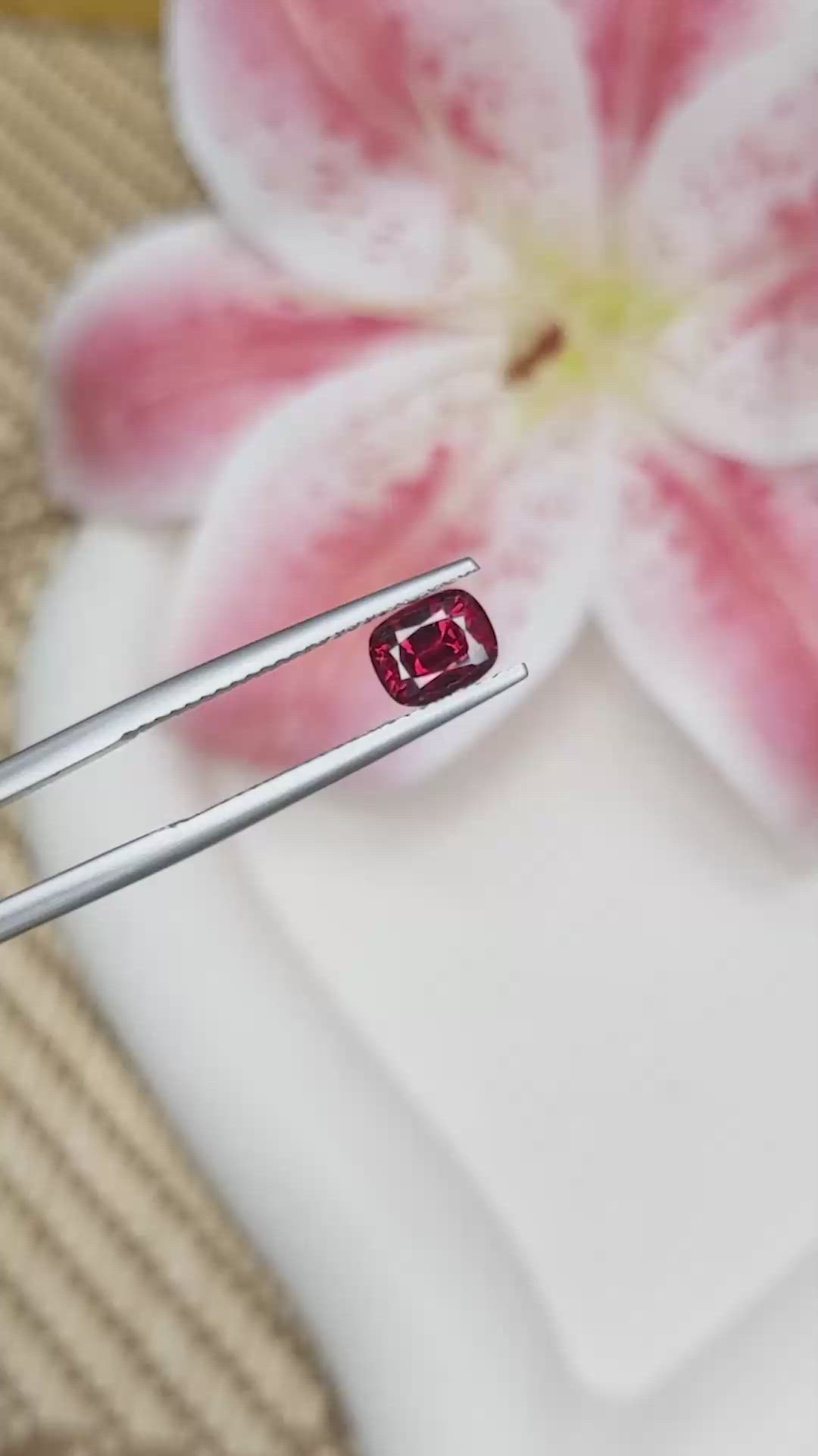 1.23 Ct. Purplish Red Garnet from Ceylon (Sri Lanka) Size Video