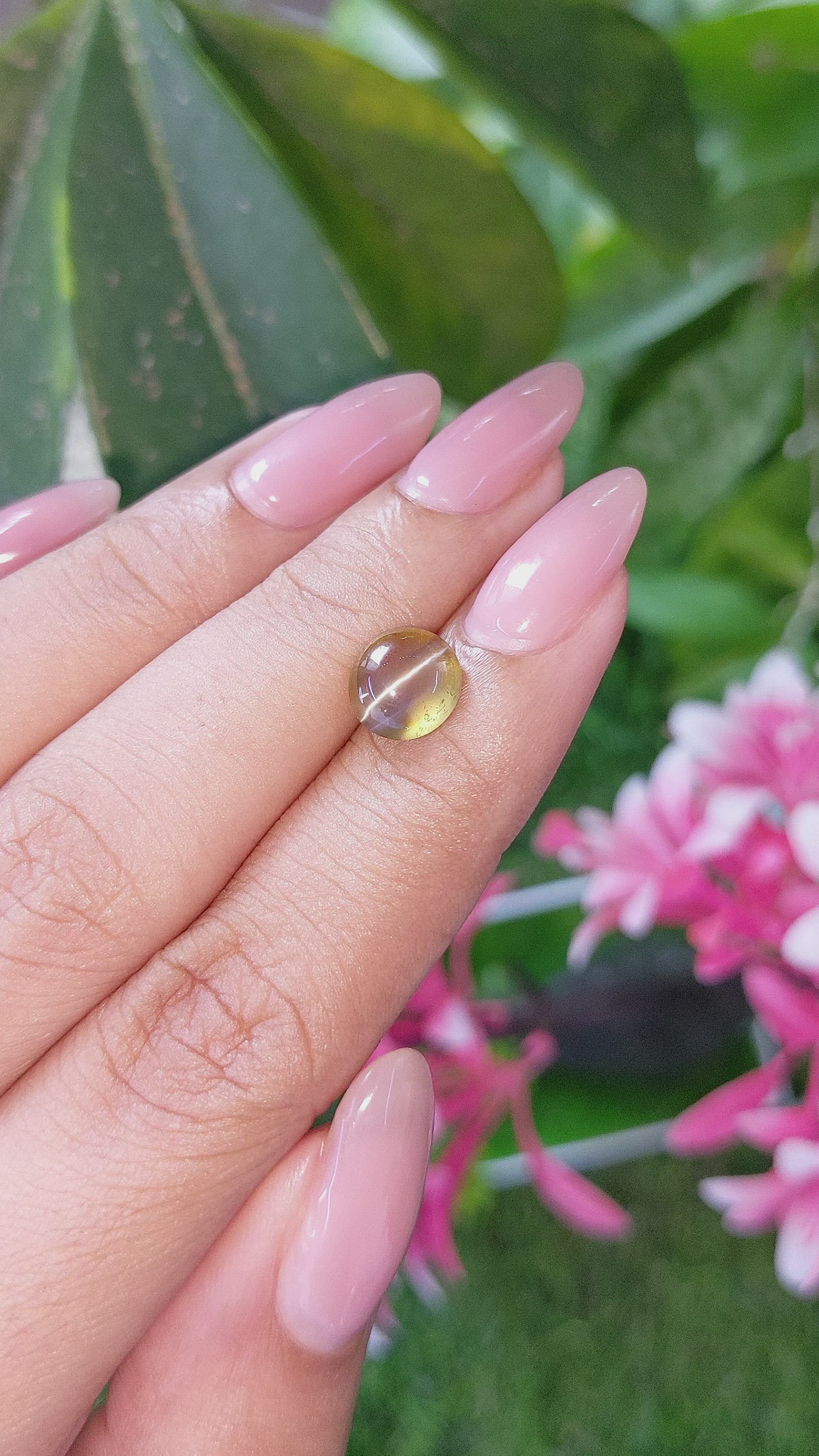 2.62 Ct. Brownish Yellow Cabochon Chrysoberyl from Madagascar Size Video