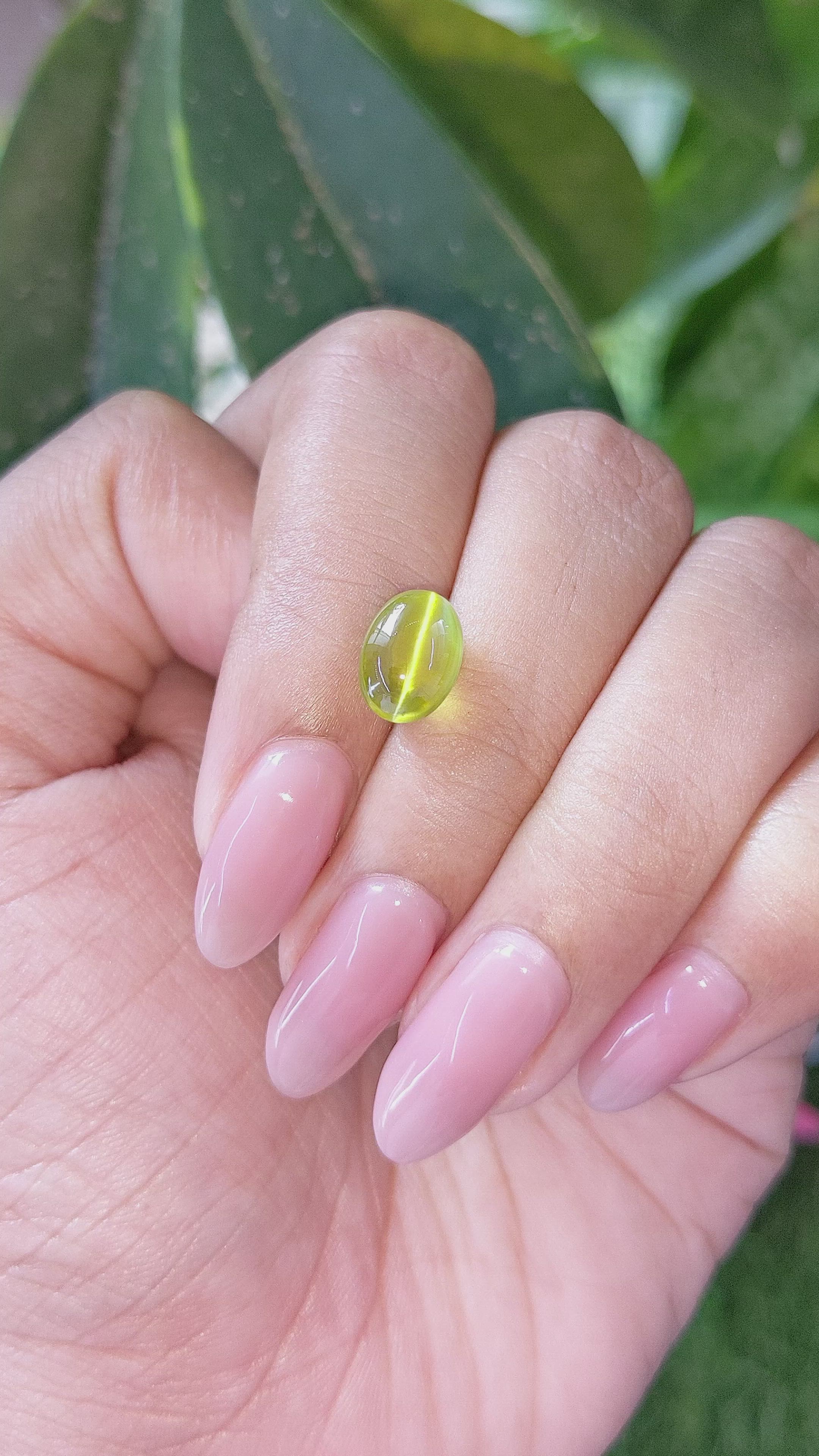 4.58 Ct. Yellowish Green Cabochon Chrysoberyl from Madagascar Size Video