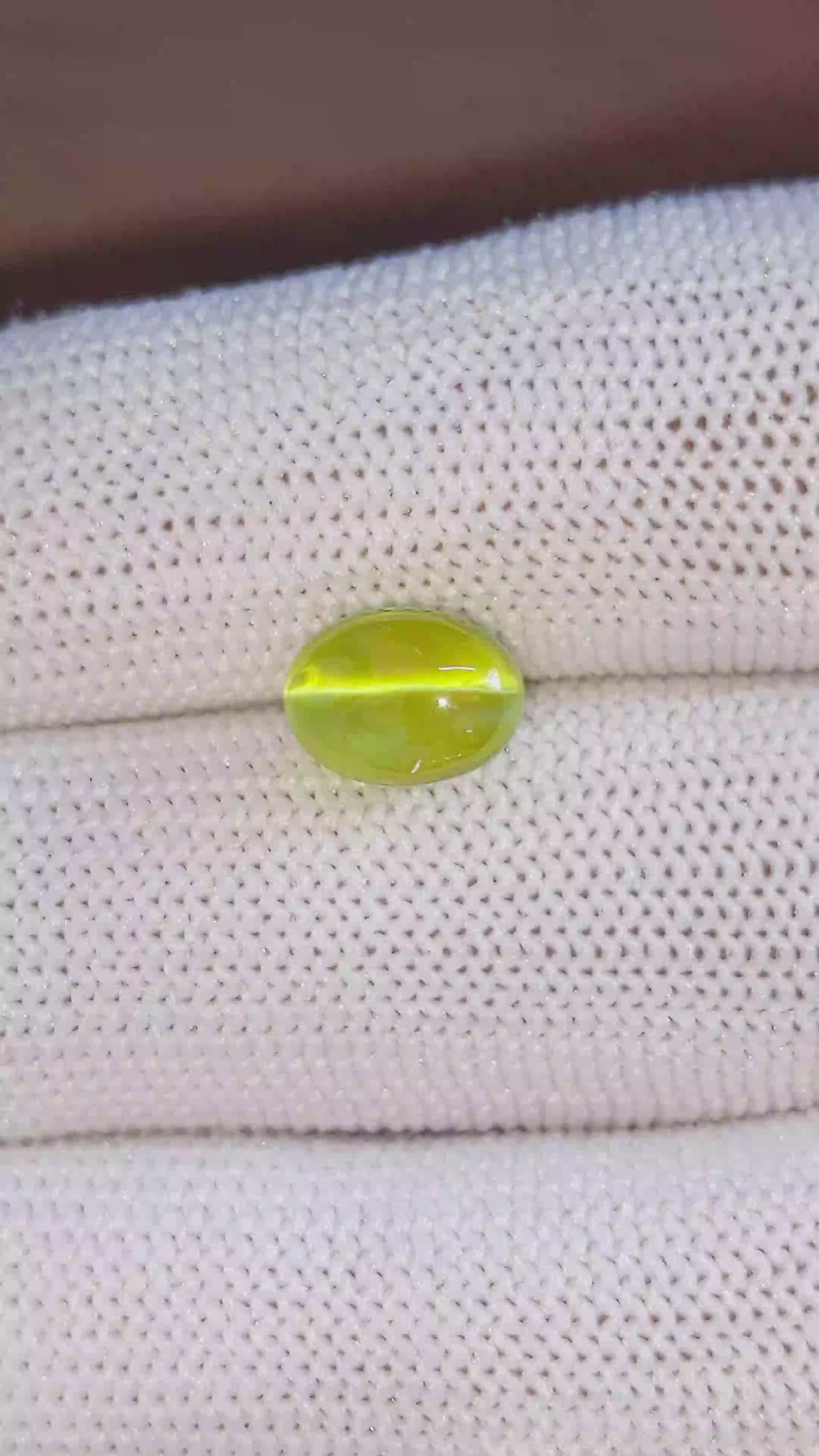 4.58 Ct. Yellowish Green Cabochon Chrysoberyl from Madagascar Size Video