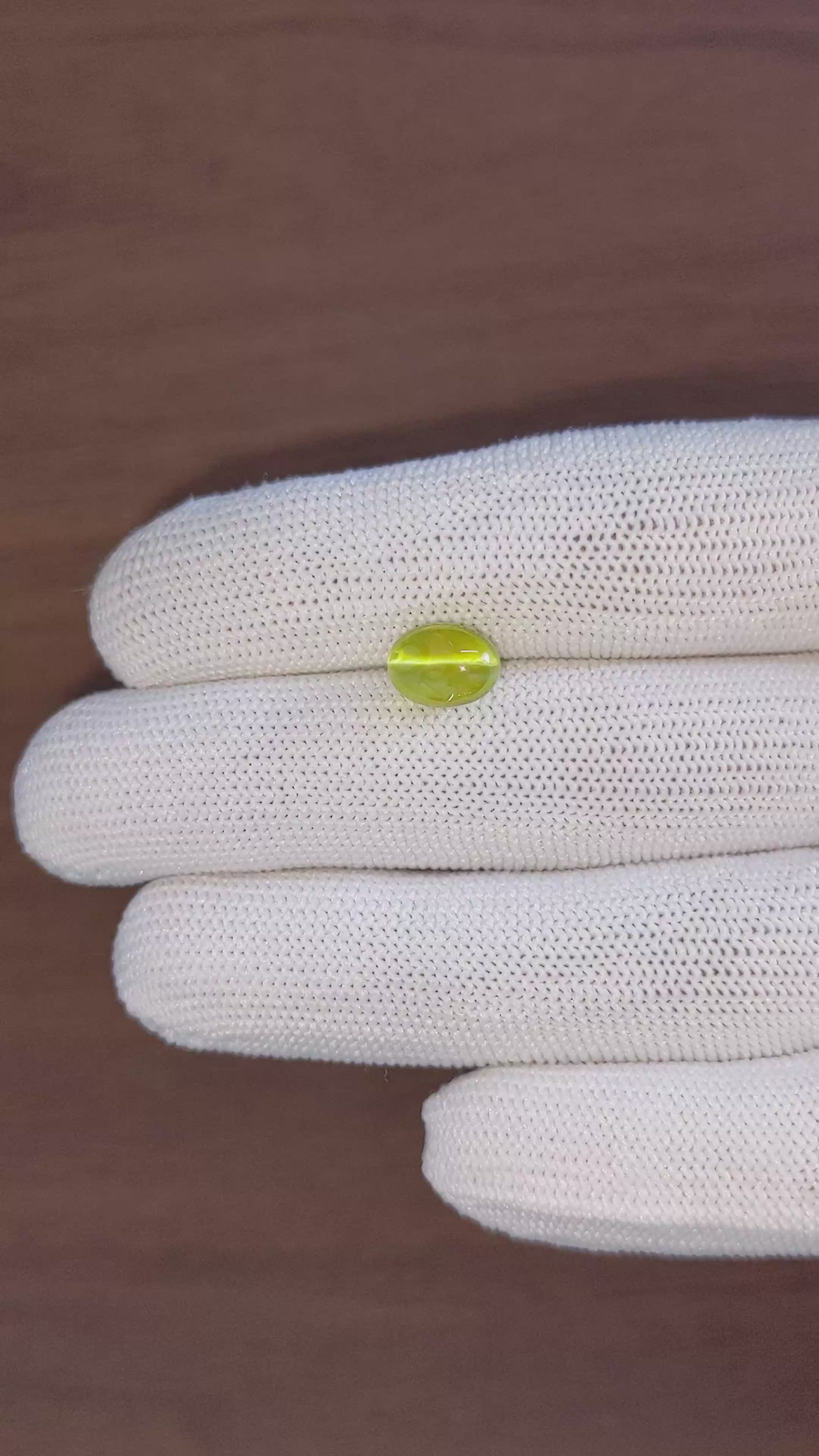 4.58 Ct. Yellowish Green Cabochon Chrysoberyl from Madagascar Size Video