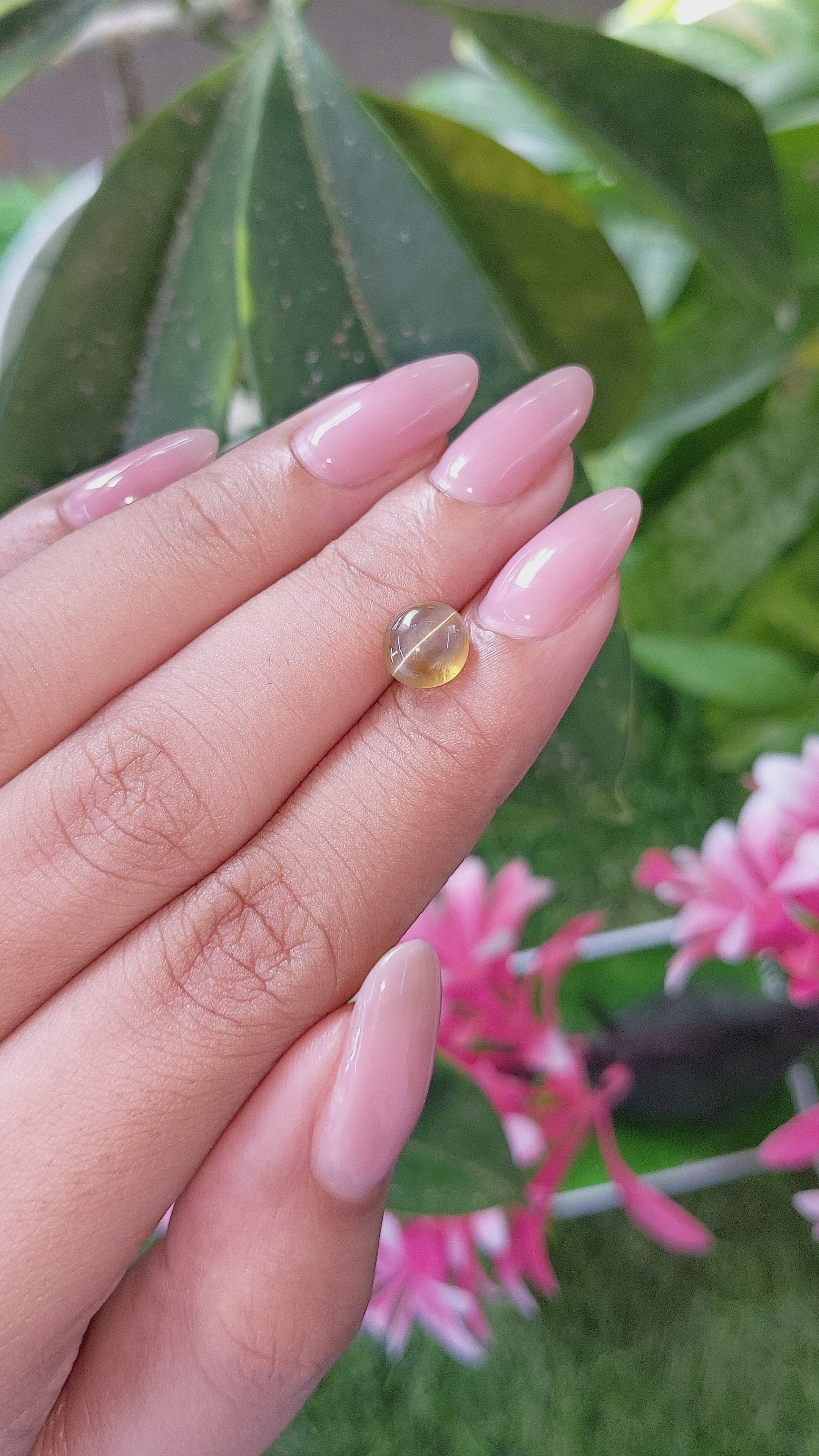2.12 Ct. Greenish Yellow Cabochon Chrysoberyl from Madagascar Size Video