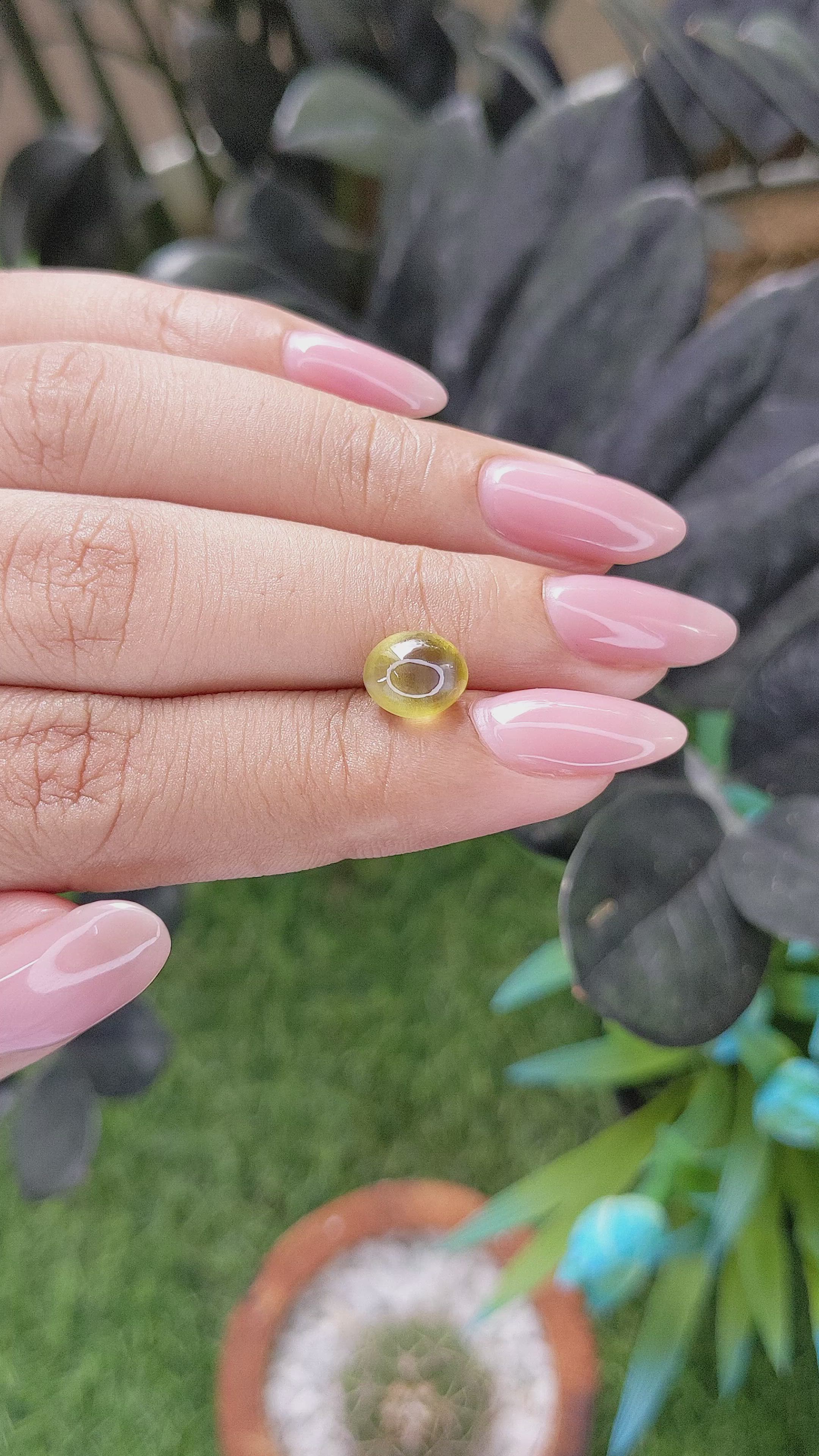 2.89 Ct. Greenish Yellow Cabochon Chrysoberyl from Ceylon (Sri Lanka) Size Video