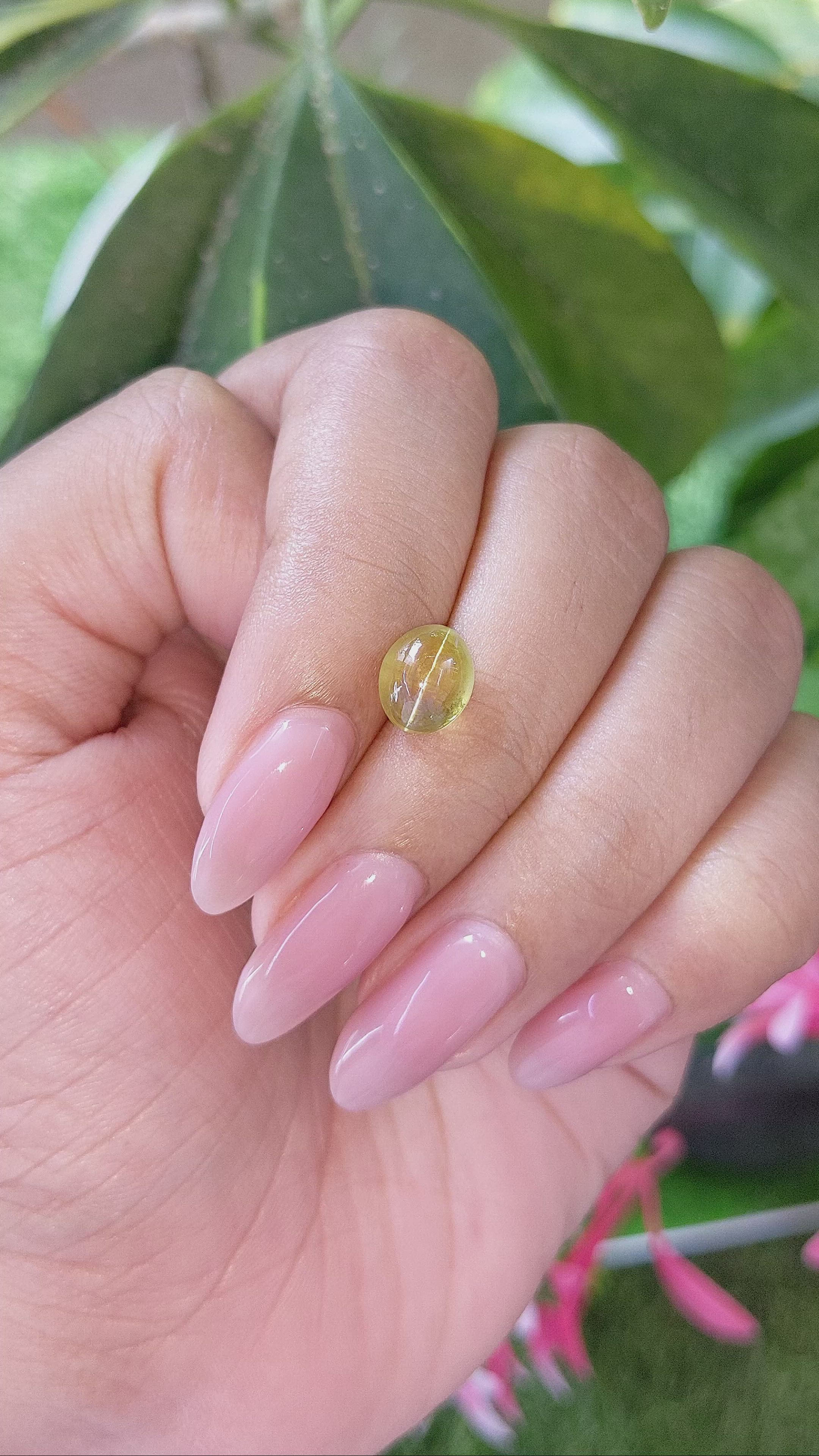 2.89 Ct. Greenish Yellow Cabochon Chrysoberyl from Ceylon (Sri Lanka) Size Video