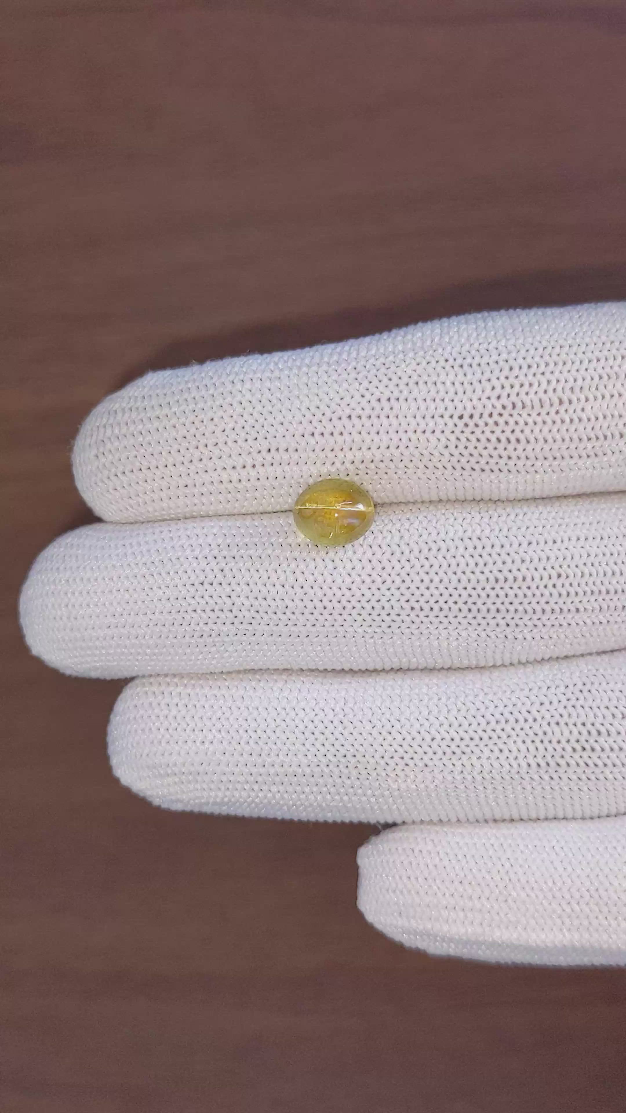 2.89 Ct. Greenish Yellow Cabochon Chrysoberyl from Ceylon (Sri Lanka) Size Video