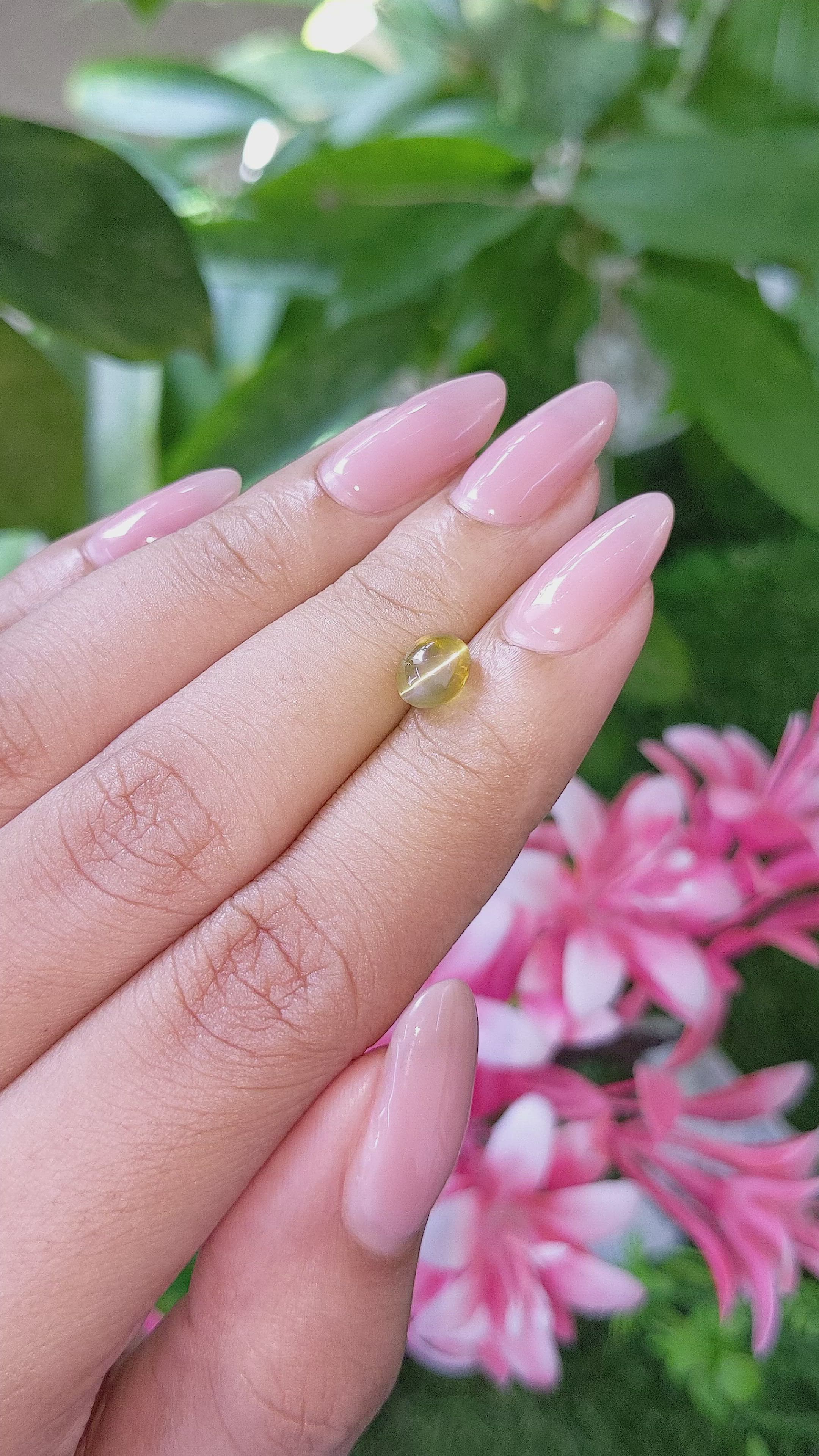 1.72 Ct. Greenish Yellow Cabochon Chrysoberyl from Madagascar Size Video