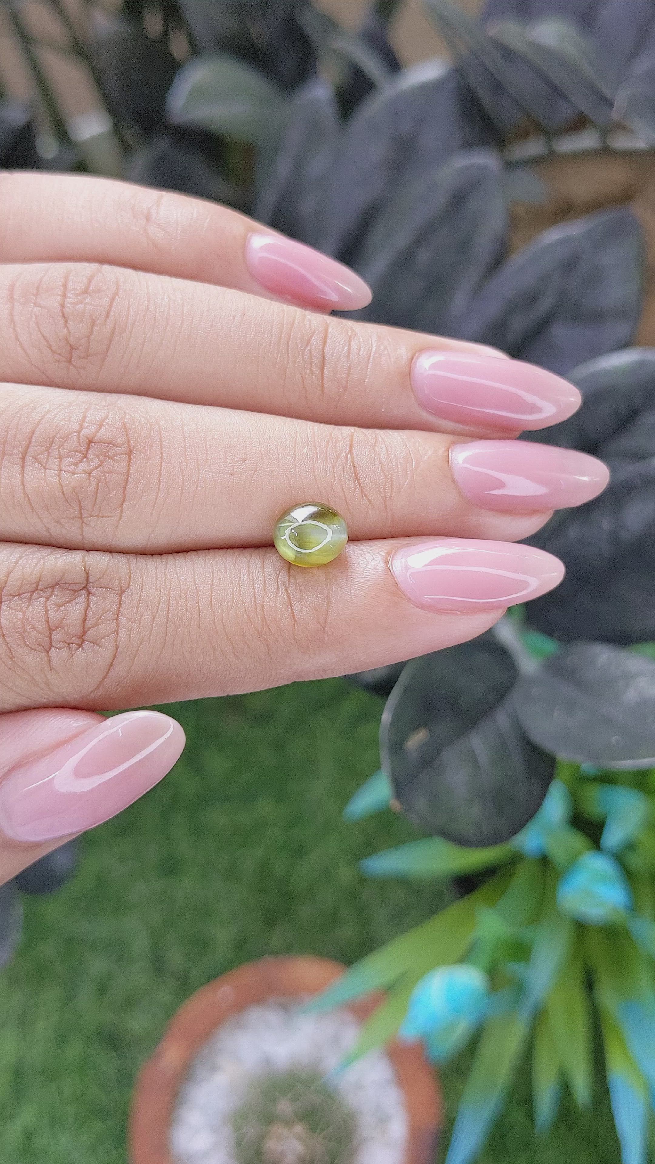 2.32 Ct. Yellowish Green Cabochon Chrysoberyl from Tanzania Size Video