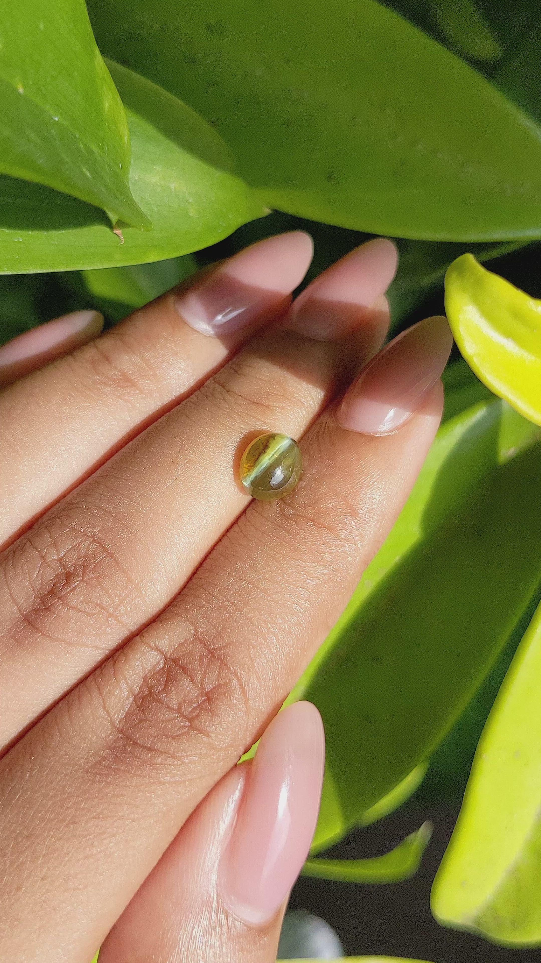 2.32 Ct. Yellowish Green Cabochon Chrysoberyl from Tanzania Size Video