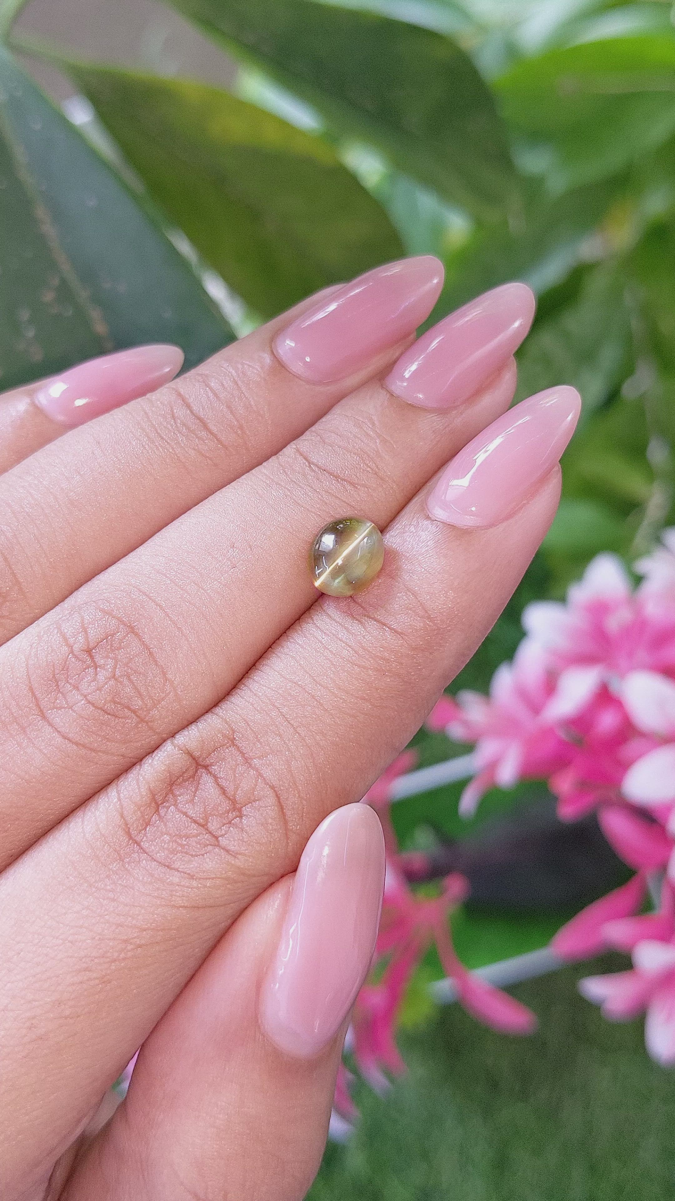 2.32 Ct. Yellowish Green Cabochon Chrysoberyl from Tanzania Size Video