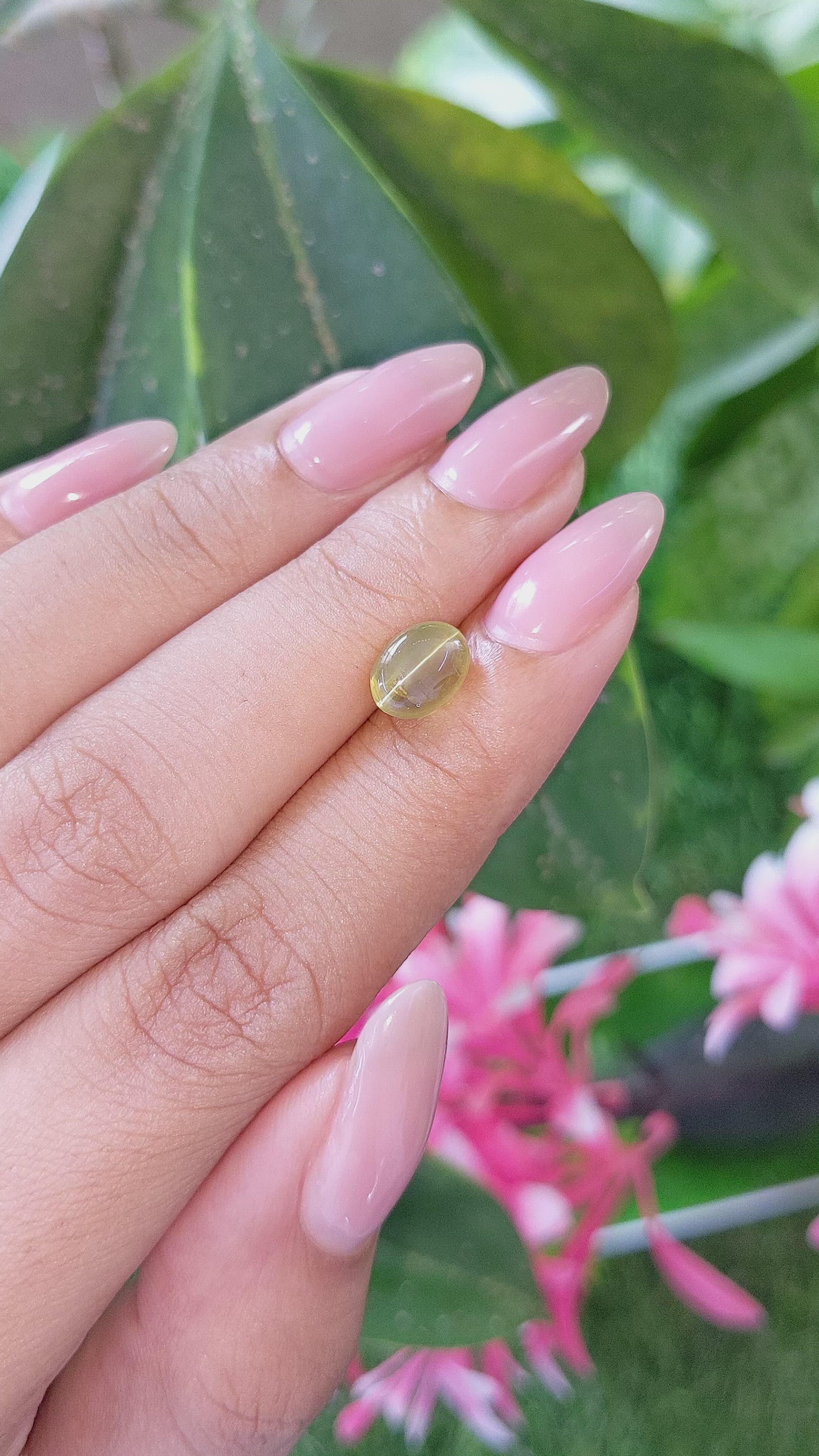 2.19 Ct. Yellowish Green Cabochon Chrysoberyl from Madagascar Size Video